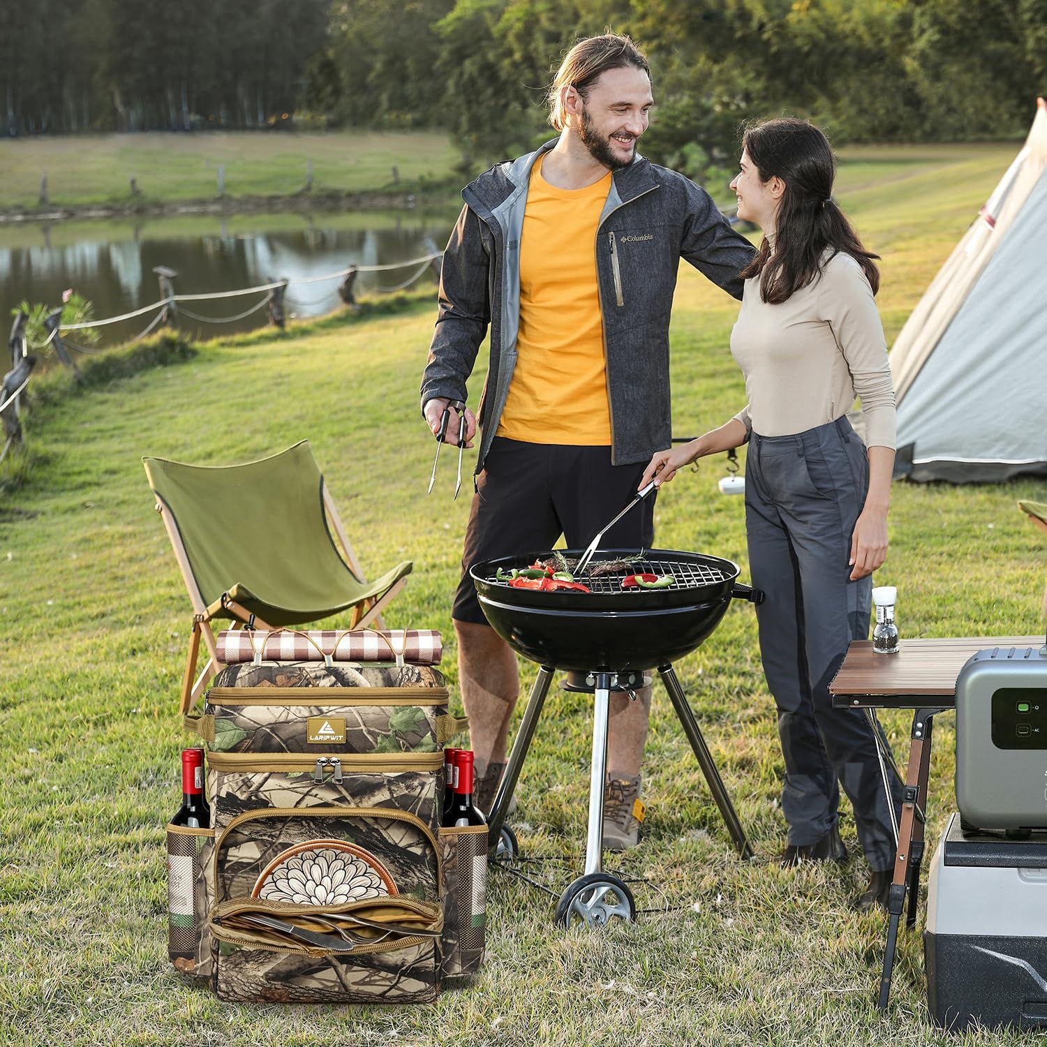 Laripwit Picnic Backpack Cooler - 54 Cans Large Soft Camo Lunch Backpack Bag Insulated Leakproof with Double Deck Compartment - Image 3