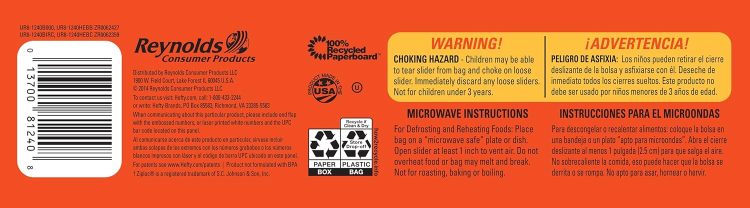 Hefty Slider Storage Bags, Quart Size, 40 Count