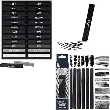 24 Pcs Compressed Charcoal Sticks and 6 Pcs Willow Charcoal Sticks, 9-12 MM Jumbo Willow Charcoal Pencils