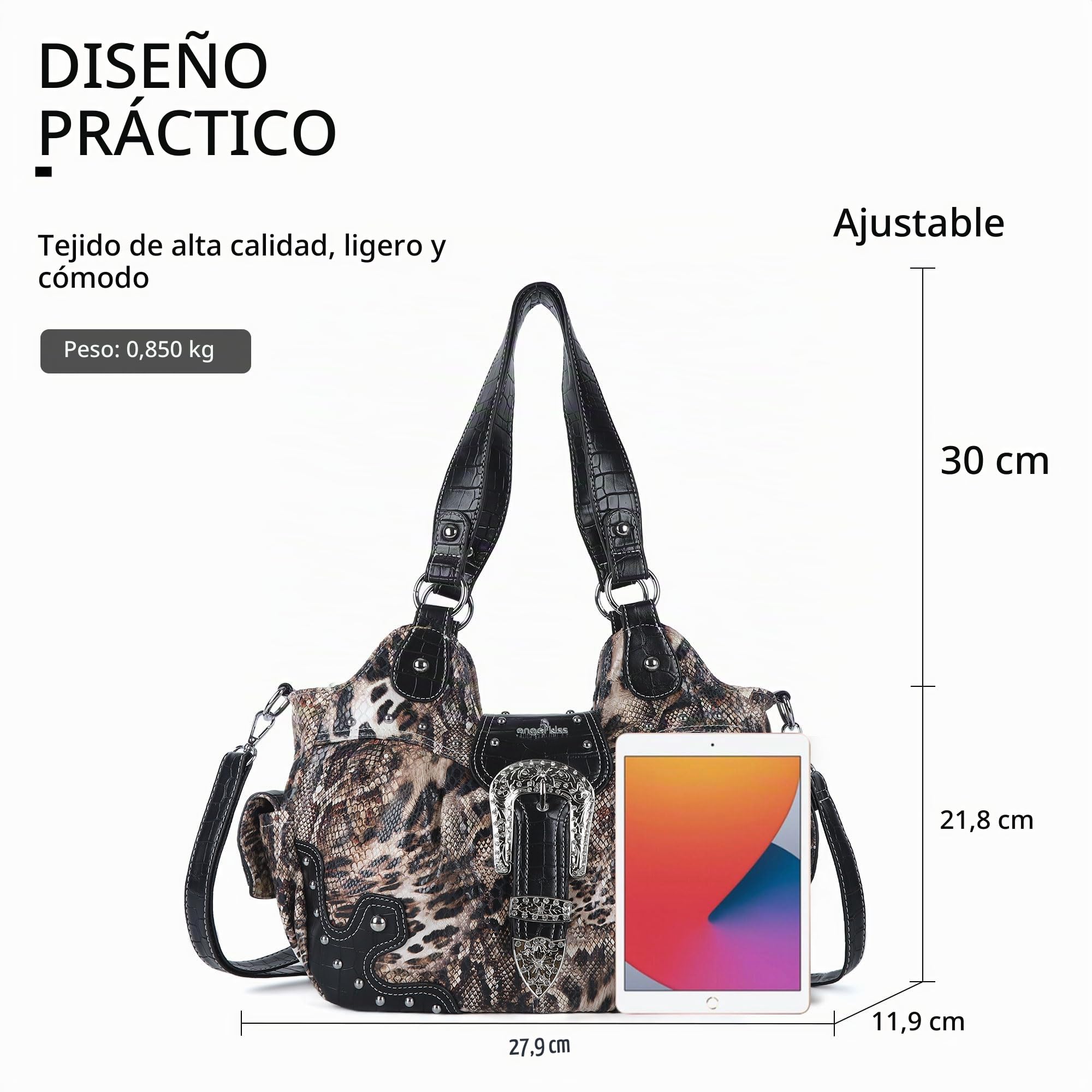 Angel Kiss, Bolsos Hobo de cuero vegano para mujer, bolsos cruzados o de hombro elegantes con tachuelas de metal