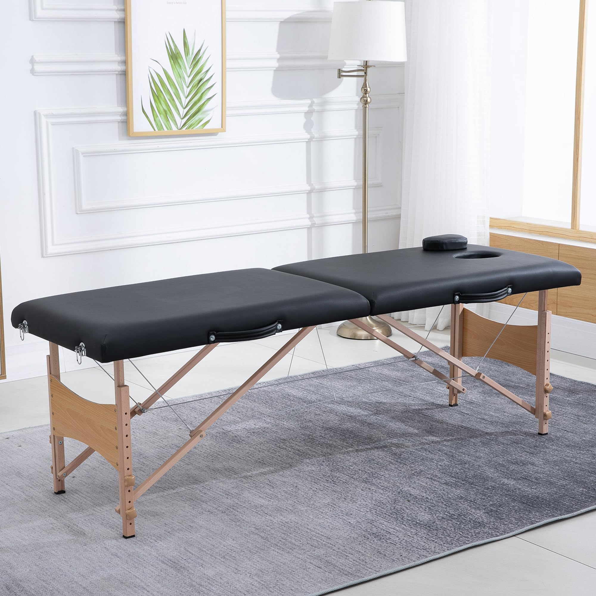 HOMCOM Lettino Massaggio Portatile ad Altezza Regolabile, Lettino da Massaggio con Borsa, Maniglia e Cuscino Rimovibile, 186x60x58-81 cm, Nero