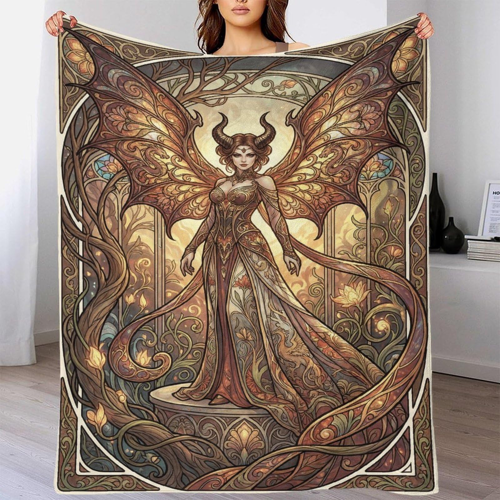 H3B8U2Y5 Art Nouveau Mucha Demon Queen Soft Throw Blanket, Bedroom Nap Use