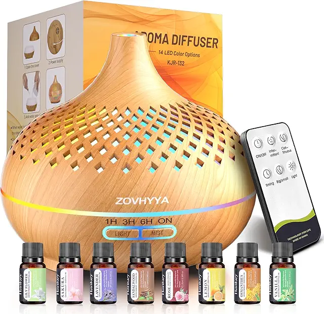 Diffuseur Huiles Essentielles 500ML avec Télécommande et 14 LED - Brumisateur Aromathérapie