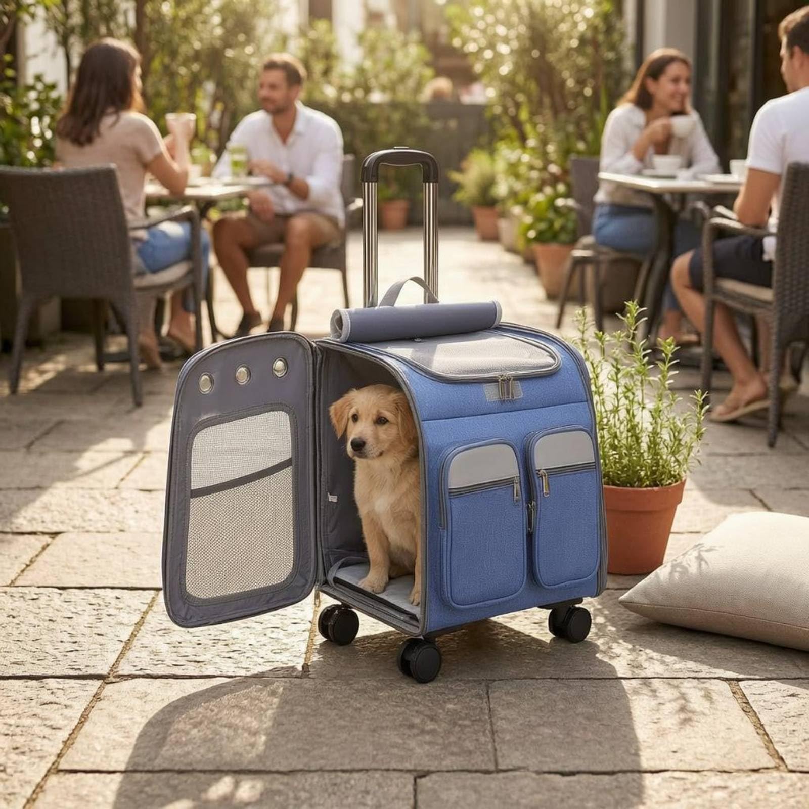 Transportín para Gatos con Ruedas Mochila Carrito y Bolsa Oxford con Paneles de Ventilación Cremallera Apertura y Gran Acceso Adecuado para, Gris, 40.9 Largo X 30 Ancho X 42.9 Alto Cm