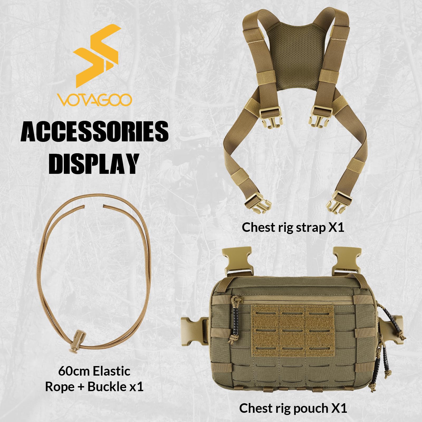 VOTAGOO GEAR Tactical Chest Pack EDC Chest Bag 2L Utility Molle Chest Rig Pouch with CCW Compartment Adjustable Strap Outdoor (GREEN&BROWN)