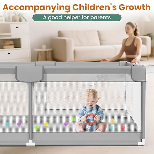 Miniatura 2 de Corralito de 79 x 71 pulgadas para bebés y niños pequeños, valla segura para bebés con 50 bolas oceánicas y 2 asas para interiores - Corralito