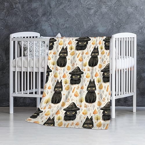 SUPERICH Manta de bebé de Halloween con hojas de otoño y gato negro, súper suave, manta acogedora para recién nacido, manta de recepción para bebé,