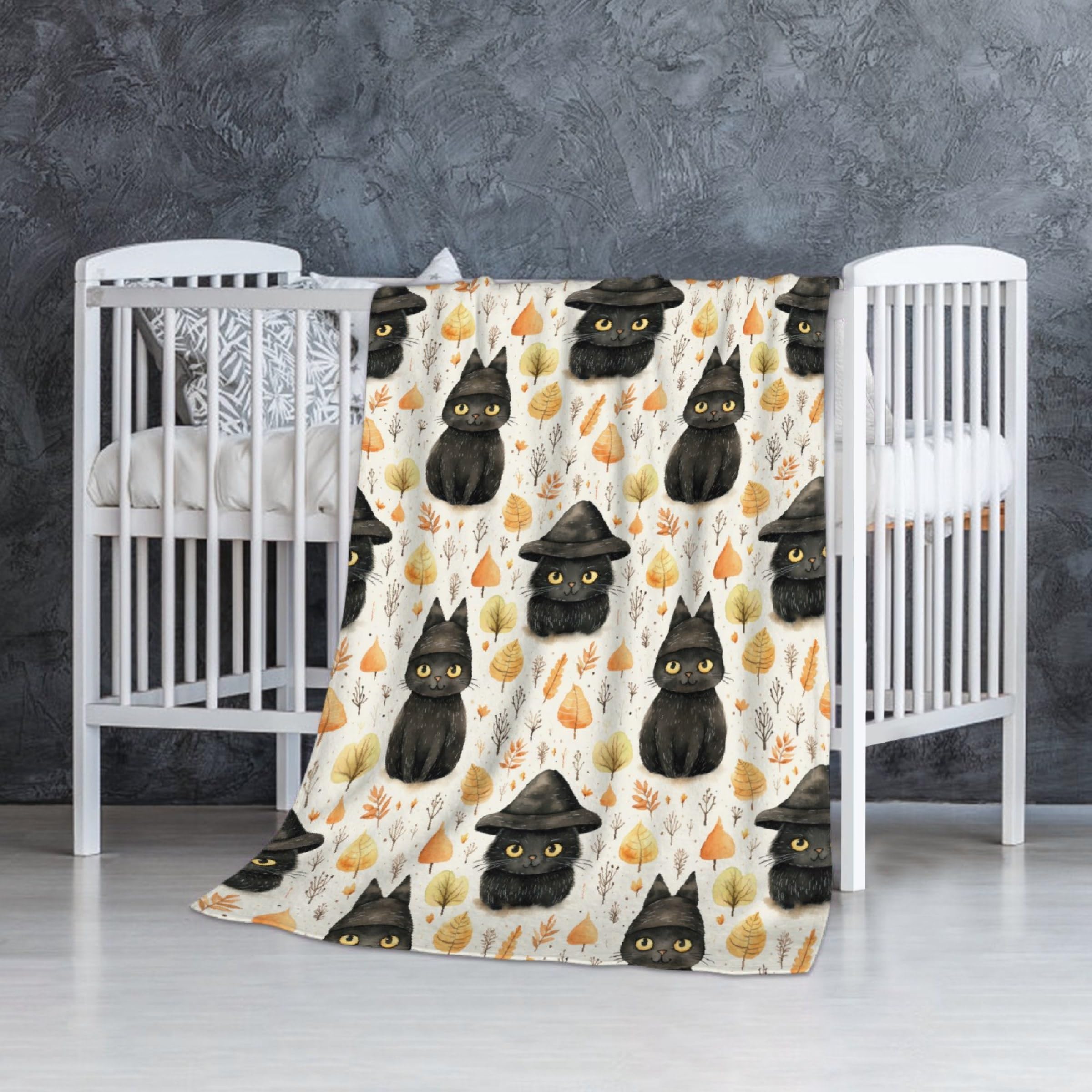 Halloween Fall Leaves Black Cat Baby Blanket Gifts Super Soft Swaddle Newborn Cozy Baby Receiving Blanket Stroller Throw Blanket for Crib 40x30 in for Puppy