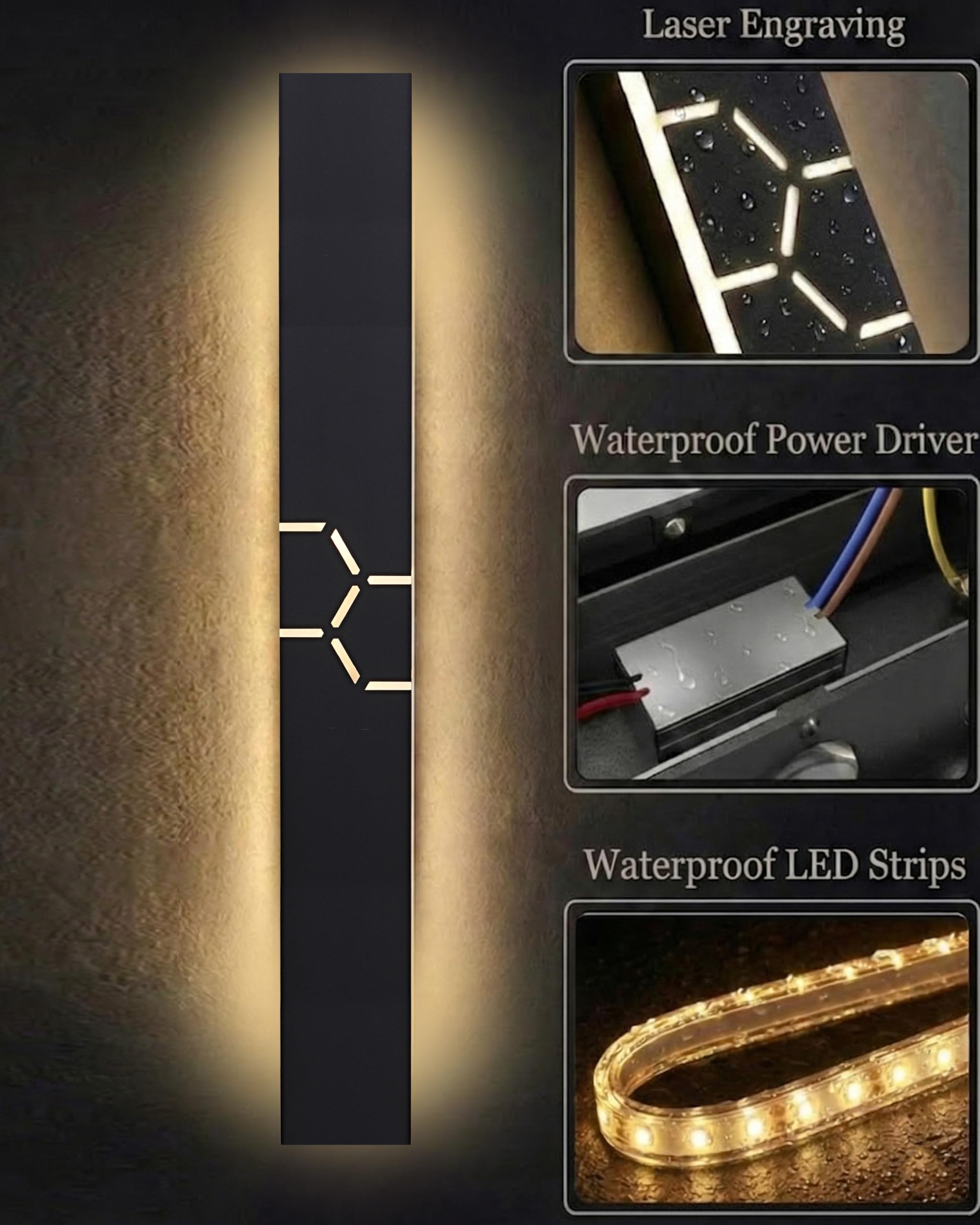 Lange LED Wandleuchte Aussen/Innen Villa Wandlampe, 3000K Wasserdicht IP65 Aluminium Außen LED Lampe Schwarz für Gärten, Terrassen, Schlafzimmer, Wohnzimmer Wandleuchte, 100*8CM/32W Warm Light