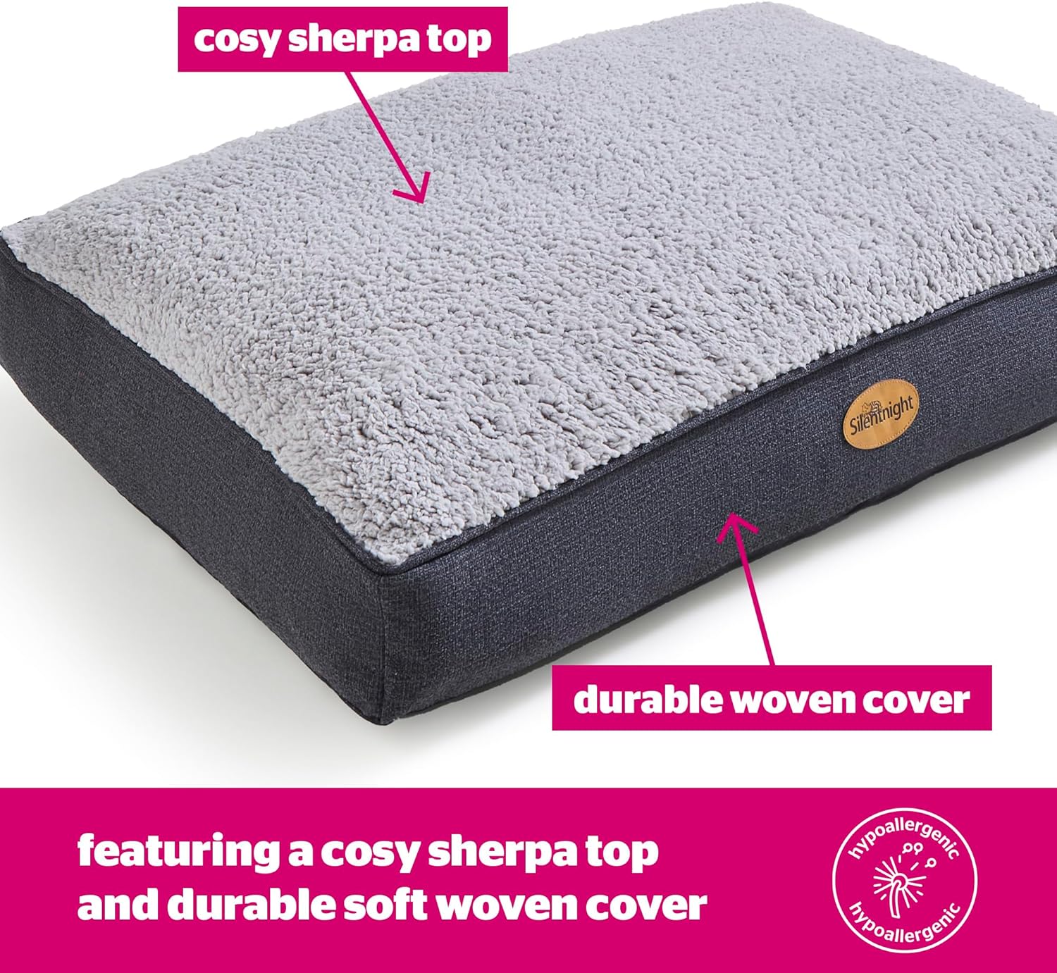 Silentnight Ultrabounce Dog Bed - Soft Medium Dog Pet Bed Pillow Mattress for Crate - Easy Clean, Machine Washable and Non-Slip Base - Grey Medium 75 x 50 x 11 cm 4 81GpffP9tVL. AC SL1500