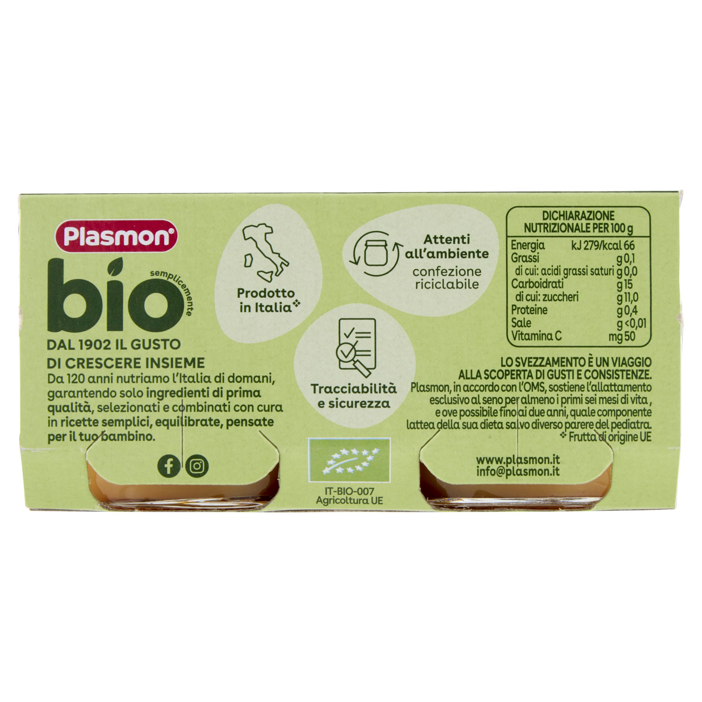 Plasmon BIO Omogeneizzato Mela 2X80g (12 Confezioni)