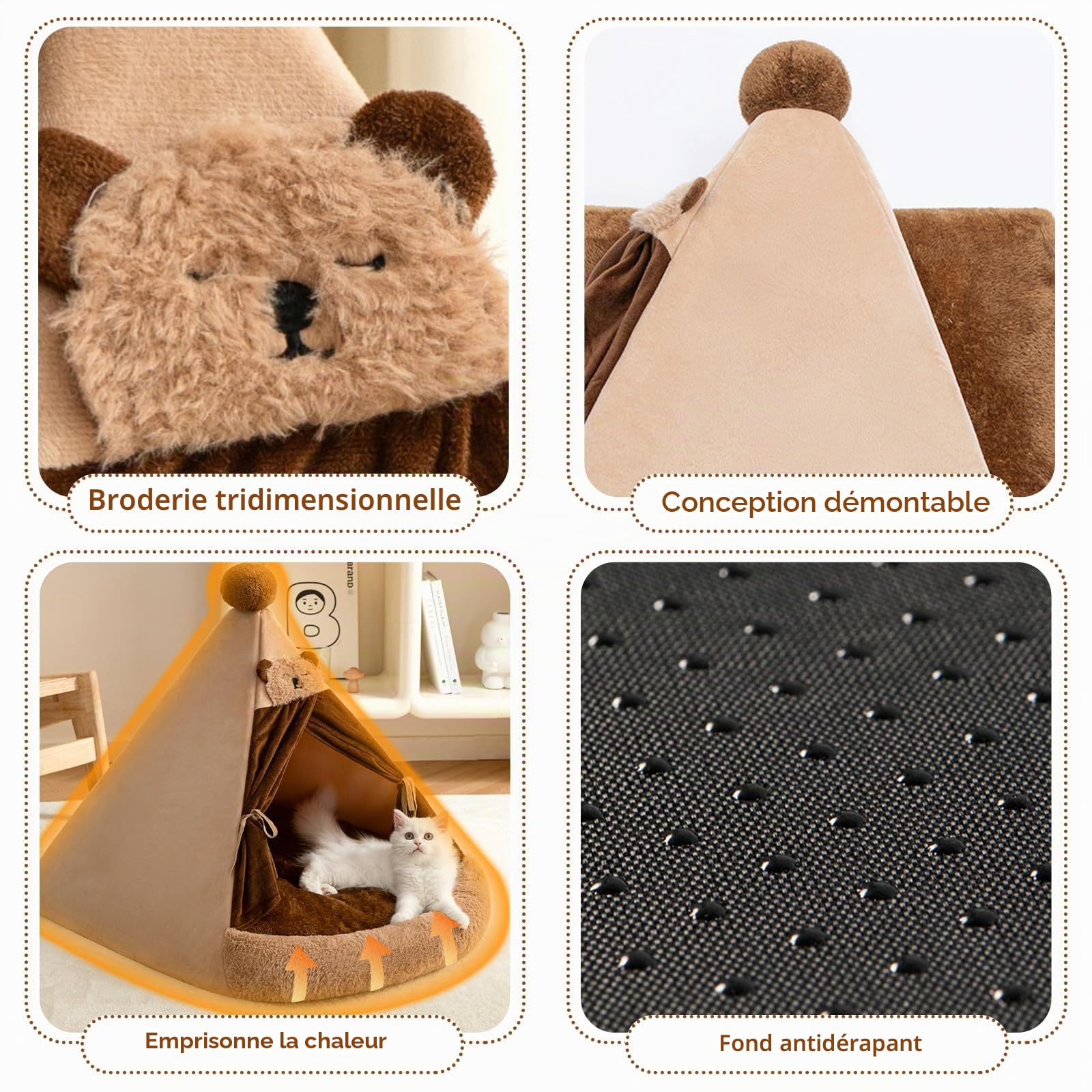 Galatée Lit pour Chat, Tente pour Chat, Lit en Peluche Douce pour Animaux De Compagnie avec Coussin Amovible Et Lavable, Tente Chaude pour Animaux De Compagnie, Tente Igloo pour Chien(L)