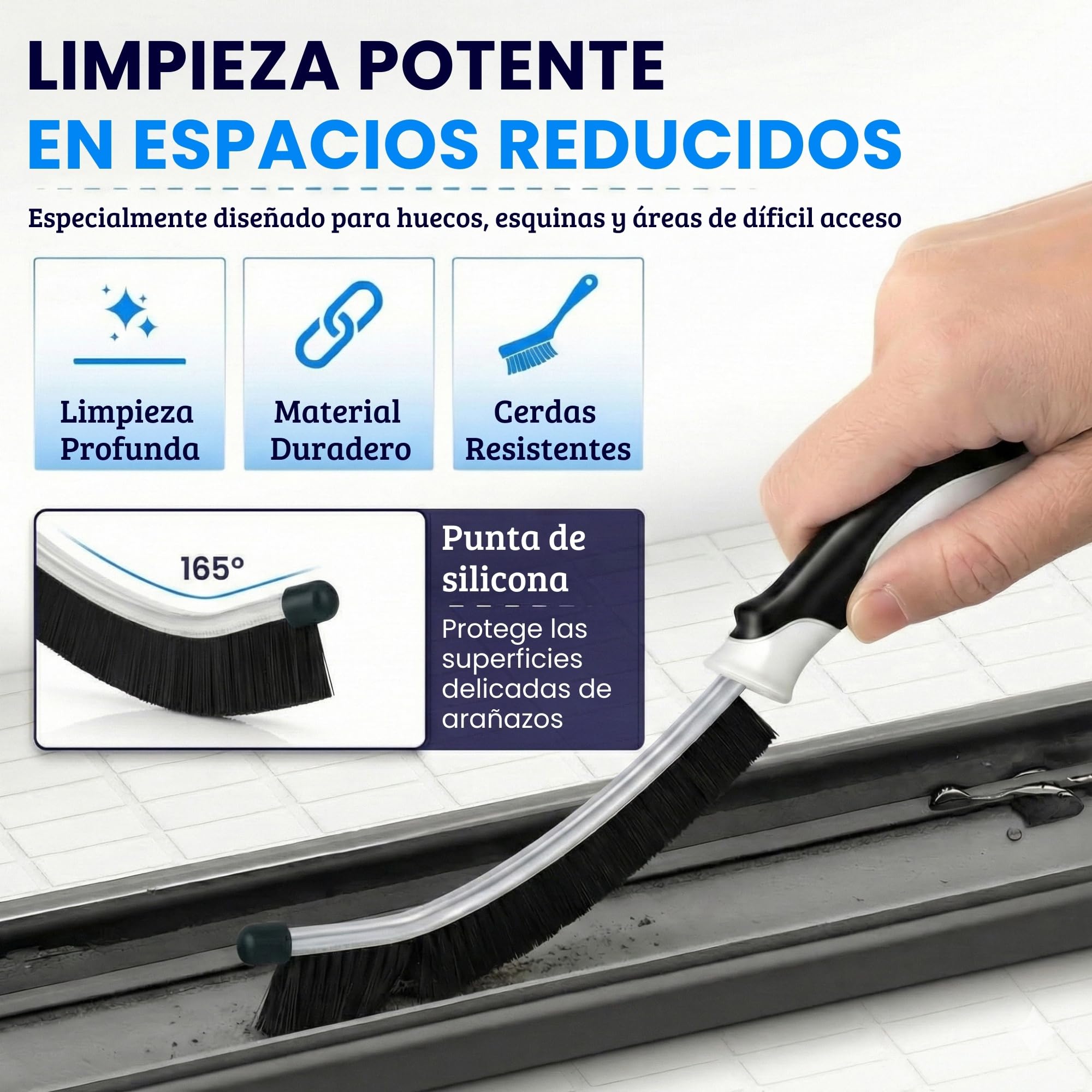 Cepillos Limpieza Hogar 3 Pack – Cepillo para Limpiar Juntas con Cerdas Duras y Rascador – Cepillo Limpia Juntas de Azulejos, Moho y Grietas – Cepillo Limpieza Ducha, Baño y Cocina