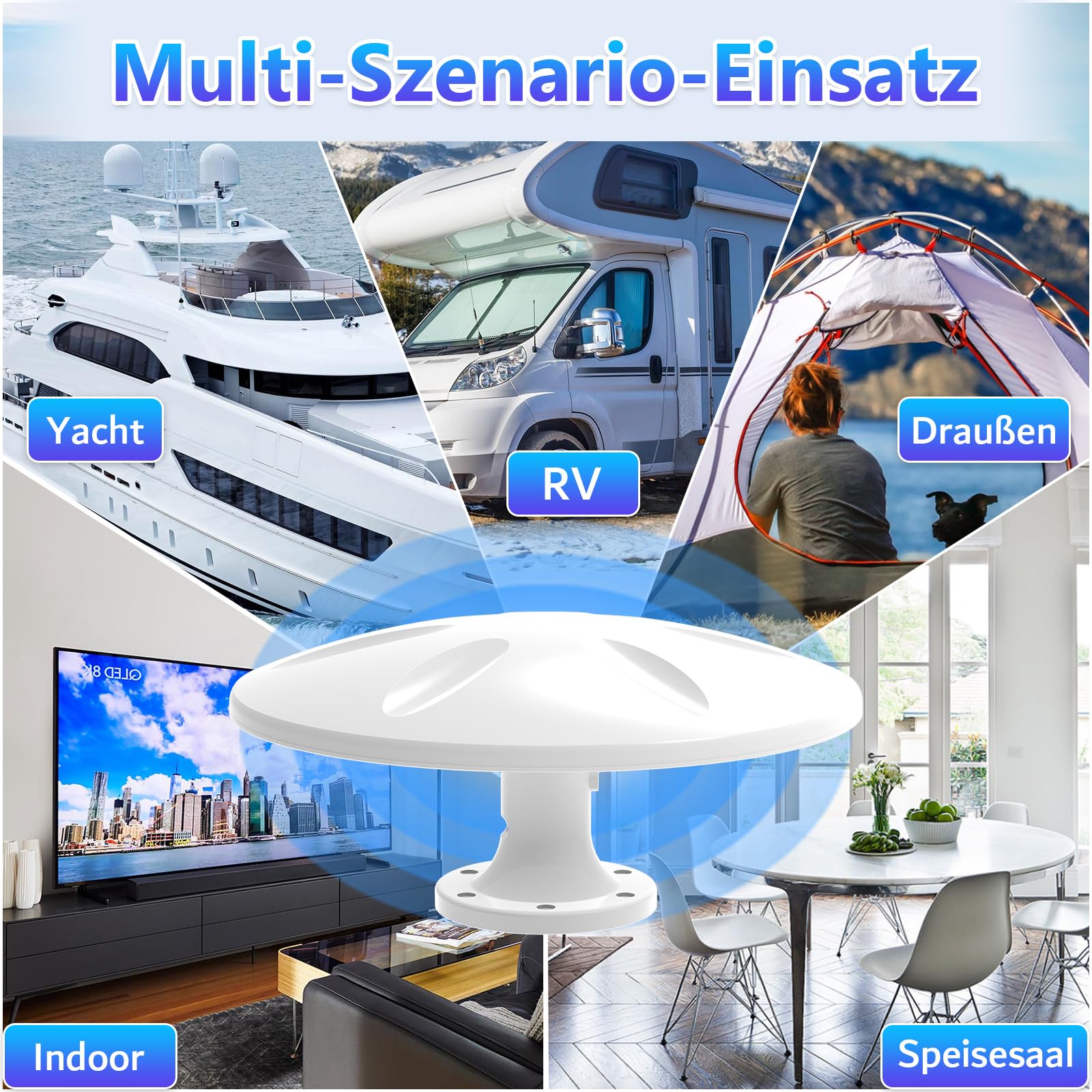 Antena DVBT2, antena DVB-T y DVB-T2 con amplificador, gran alcance y recepción de 360°, antena interior para televisores con base magnética fuerte, adecuada para 4K 1080p - BV08711