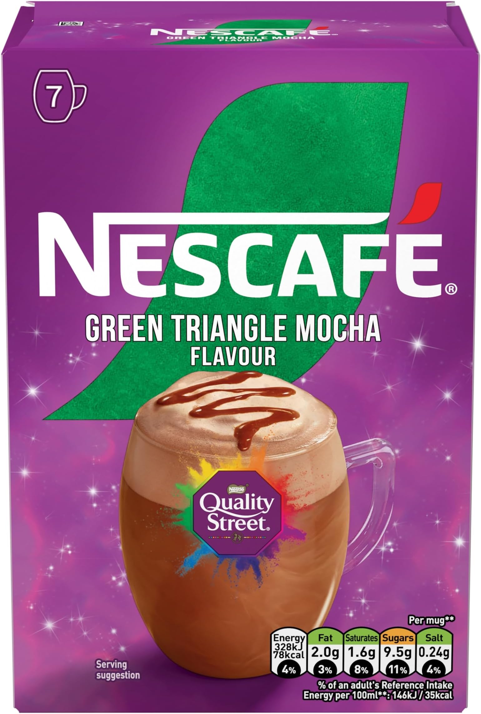 NESCAFÉ Green Triangle Quality Street Mocha 7 x 19g Sachets, 100 Responsibly Sourced Coffee