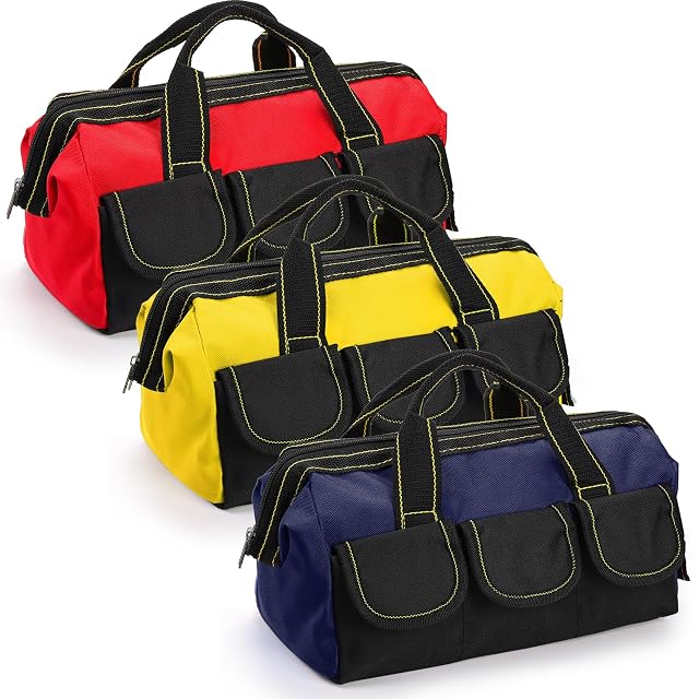 3 Pack Tool Bag Wide Mouth Tool Tote Bag with Waterproof Base Heavy Duty Tool Storage Bag Organizer