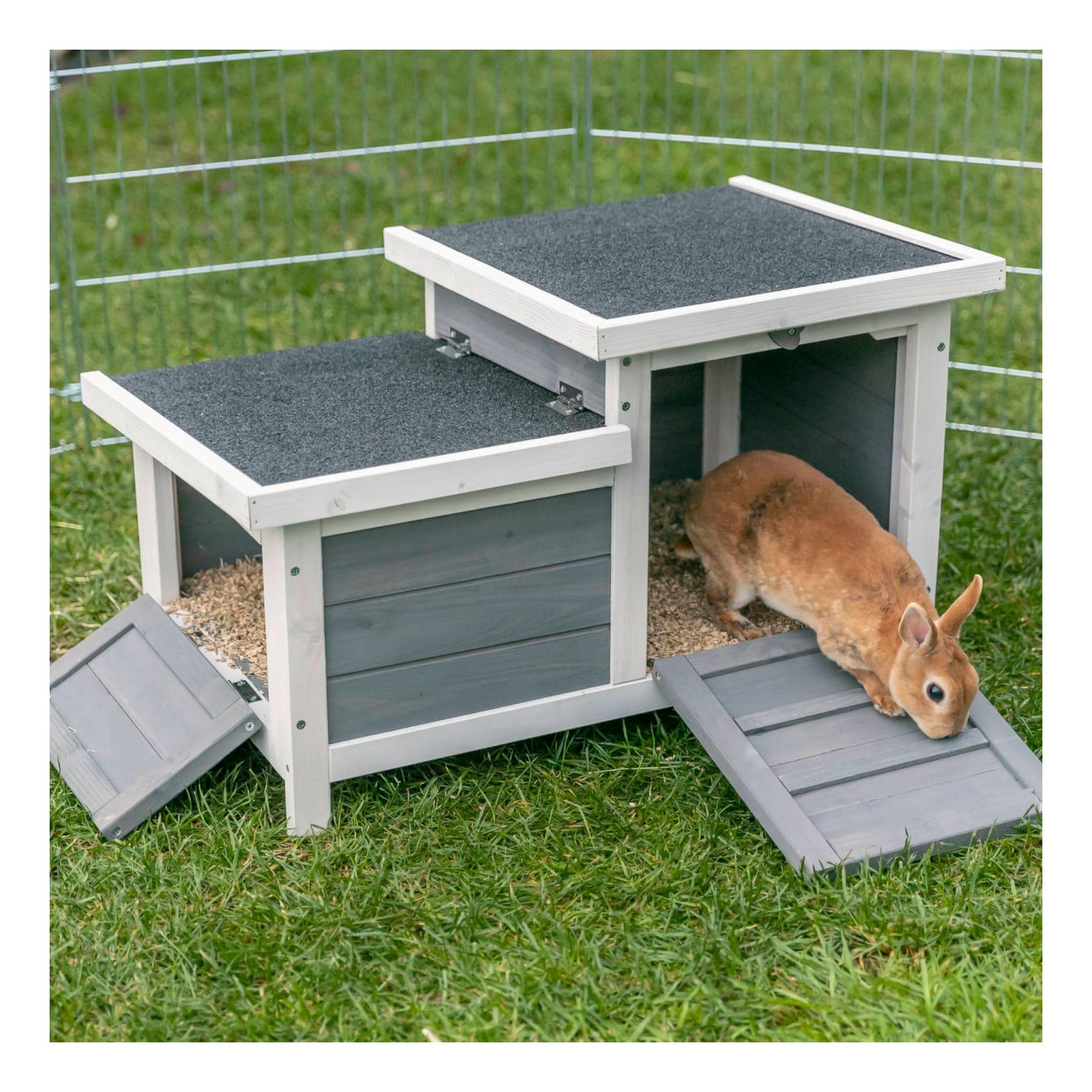 Trixie Natura Clapier avec 2 Sorties 70 x 43 x 45 cm Gris/Blanc