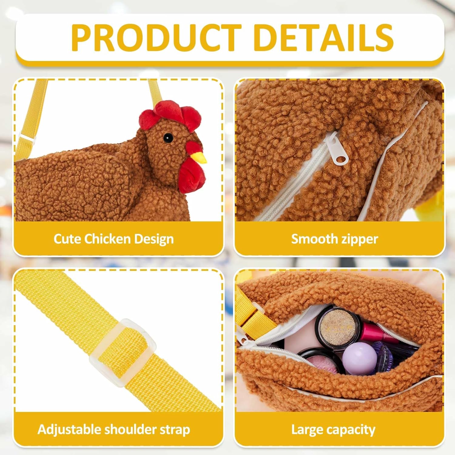 Saintrygo Chicken Hen Purse Bag Fluffy Shoulder Handbag Cute Funny Animal Gift for Christmas for Women | Fluffy, Cute, Funny, Animal, Gift, for Christmas - Image 3
