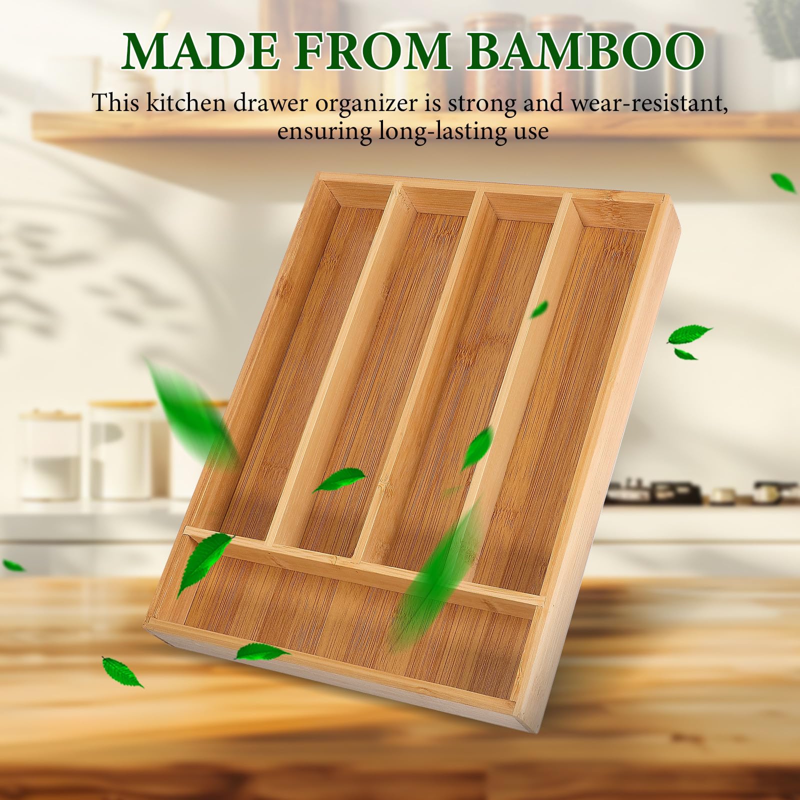 Organizador de Cubiertos de Cocina de Compartimentos Multifuncionales y Diseño Elegante para Ordenar Cajones y Cocina Marrón