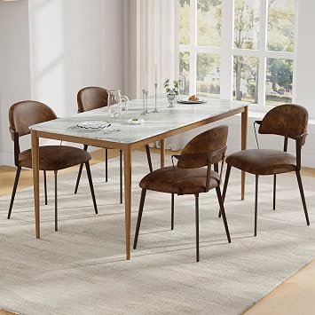 BFZ Mid Century Modern Dining Chairs Set of 4, Upholstered Faux Leather Dining Room Chairs, Armless Accent Kitchen Chair with Metal Legs for Kitchen, Dining Room, Brown