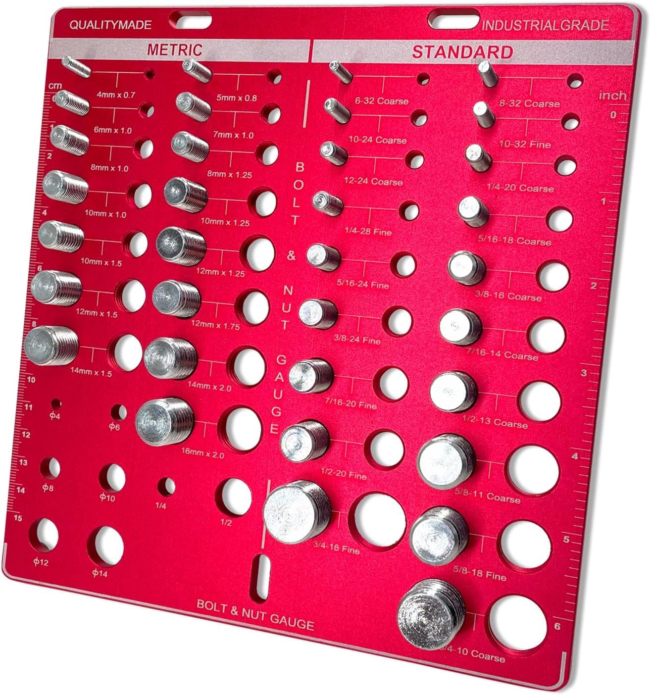 Thread Checker, 34 Nut and Bolt Thread Checker Bolt Size, Identibolt 8 Drill Bit Gauge, Thread Gauge 19 Standard and 15 Metric Bolt and Nut Identifier Gauge with Inch and Centimeter Ruler