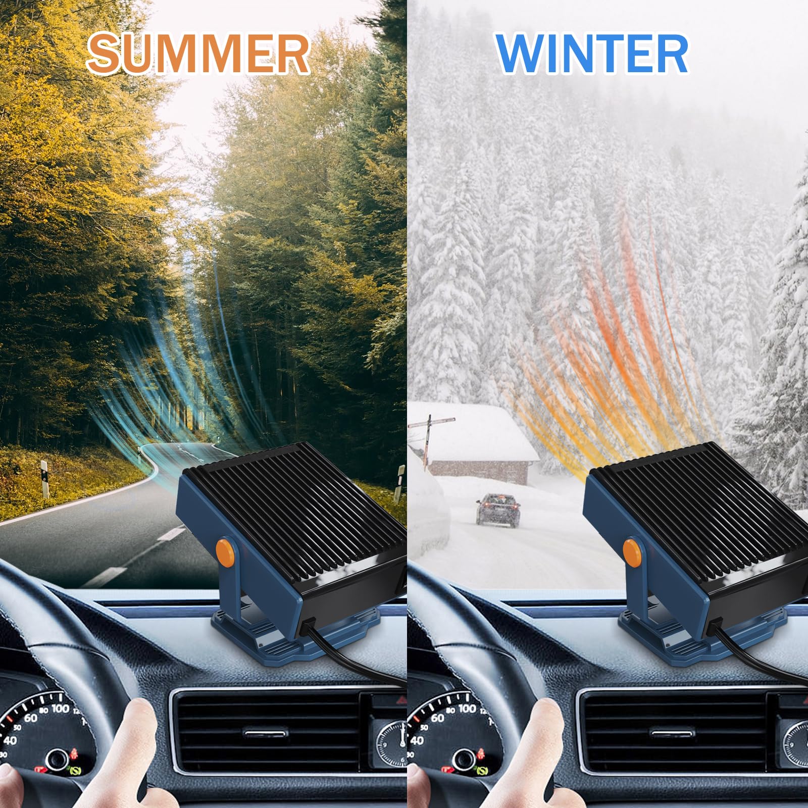 Chauffage de Voiture, 12 V 150 W Réchauffeur de Voiture Portable Allume Cigare 2 en 1 Chauffage Refroidissement Ventilateur Degivreur Pare Brise pour Toutes Les Voitures