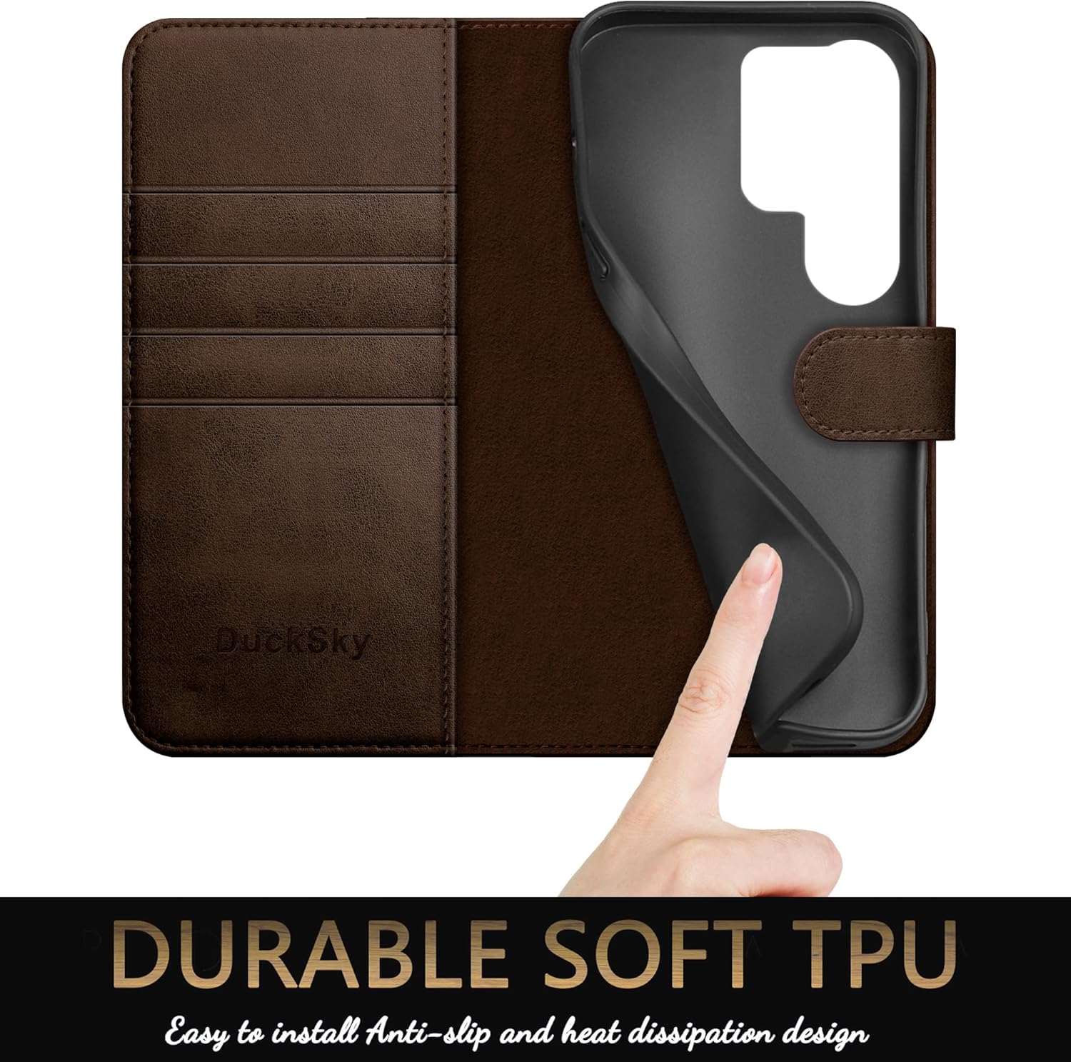 DuckSky Compatible with Samsung Galaxy S25 Ultra Genuine Leather Wallet case【RFID Blocking】【4 Credit Card Holder】【Real Leather】 Flip Folio Book Phone case Cover Women Men for S25 Ultra case Brown