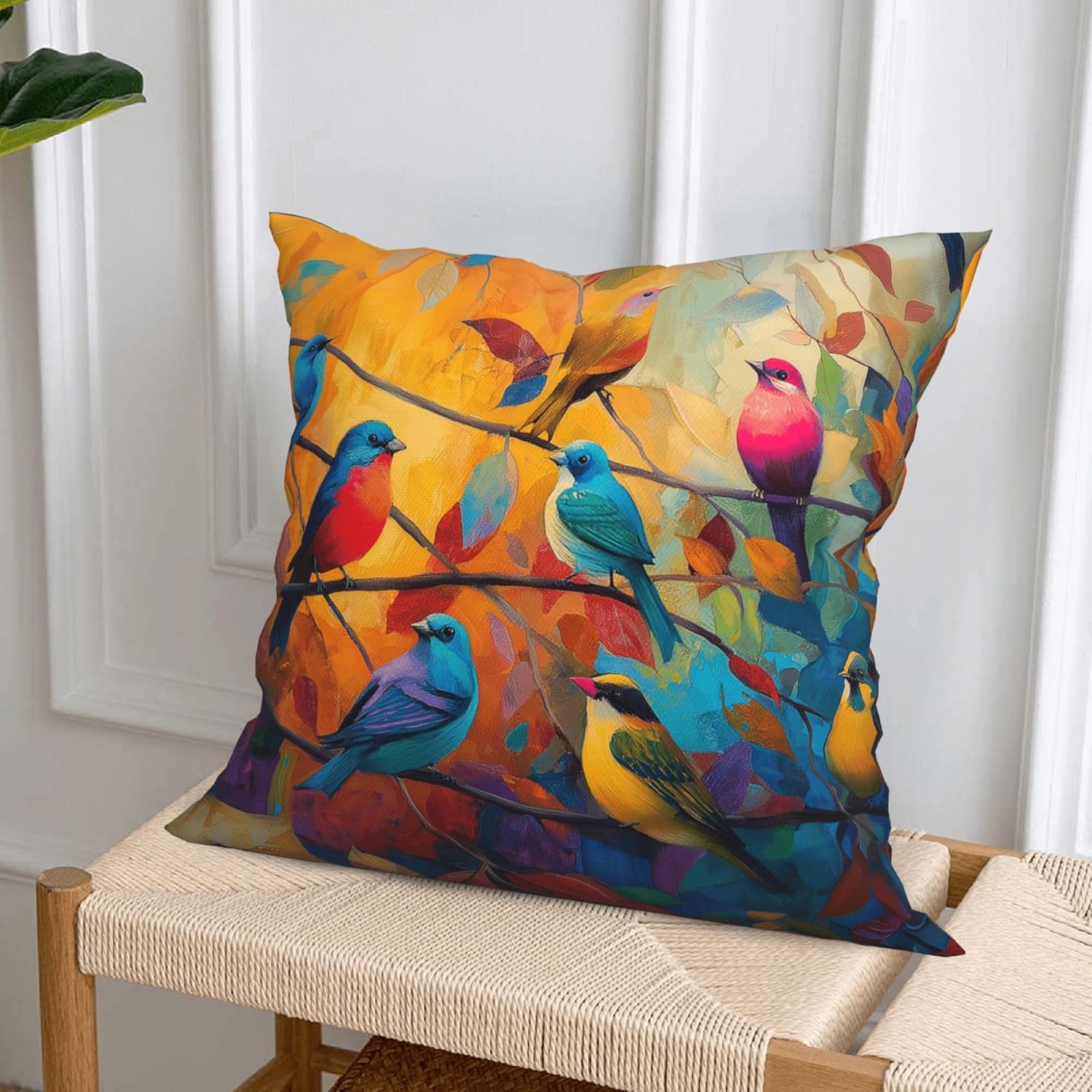Bird Throw Pillow Covers 18 X 18 Inch Set of 4 Decorative Cushion Cover Home Decor for Sofa Chair Couch Bedroom Living Room