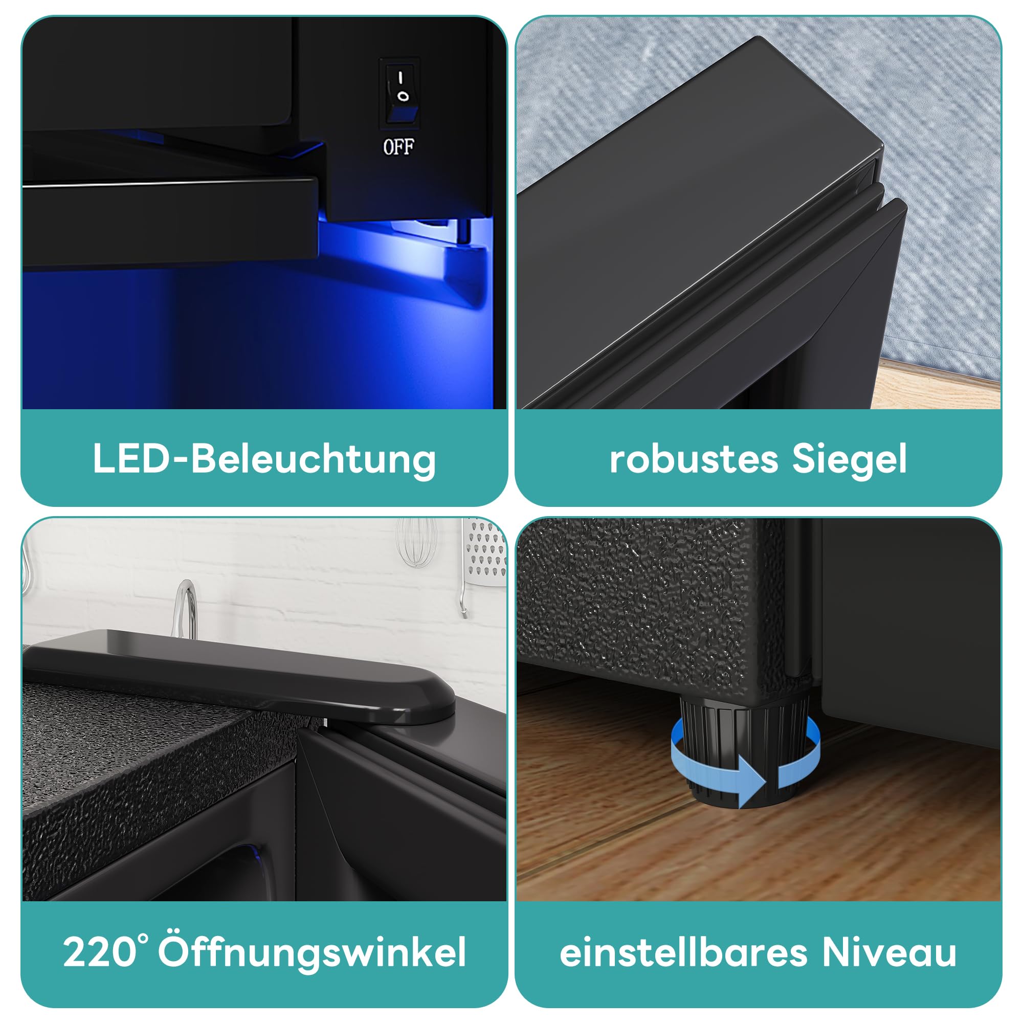 Merax Frigorifero 128L, freestanding, refrigeratore per bevande con frigorifero da 120 L + congelatore da 8 l, con illuminazione interna a LED e ripiani regolabili, super silenzioso per ristorante,