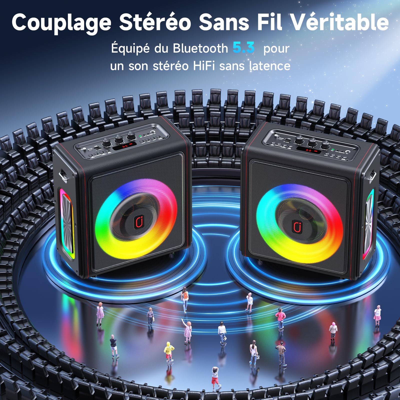 HWWR Enceinte Karaoke 3 Micro sans Fil, Karaoke Adultes Bluetooth 5.3 Portable, 120W PA Système avec Correction de Tonalité & Réglage d'Écho, Karaoké Compatible TWS/Carte TF/USB/AUX/Live/REC