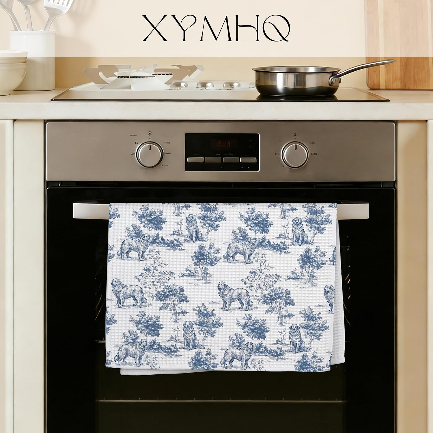 Blue and White Chinoiserie Great Pyrenees Gift Hand Towels for Bathroom Kitchen, Great Pyrenees Gifts for Women, Vintage Toile De Jouy Dog Kitchen Dish Tea Towels, 16X24 Inch