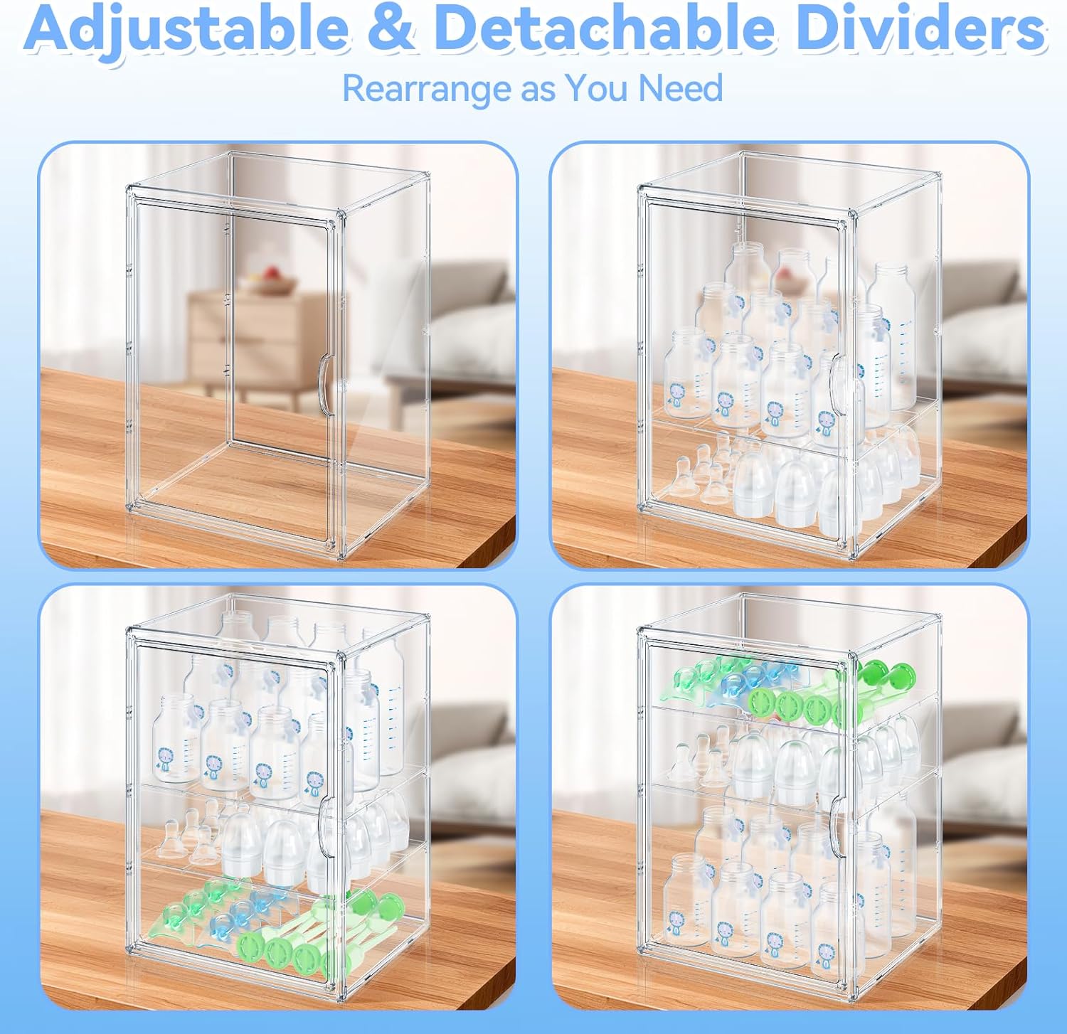 Baby Bottle Storage Organizer for Countertop, X-Large Clear Bottle Organizer, Baby Bottle Storage Organizer for Bottles, Nipples, Pump Parts & Food Jars, Nursery Cabinet, Kitchen Pantry