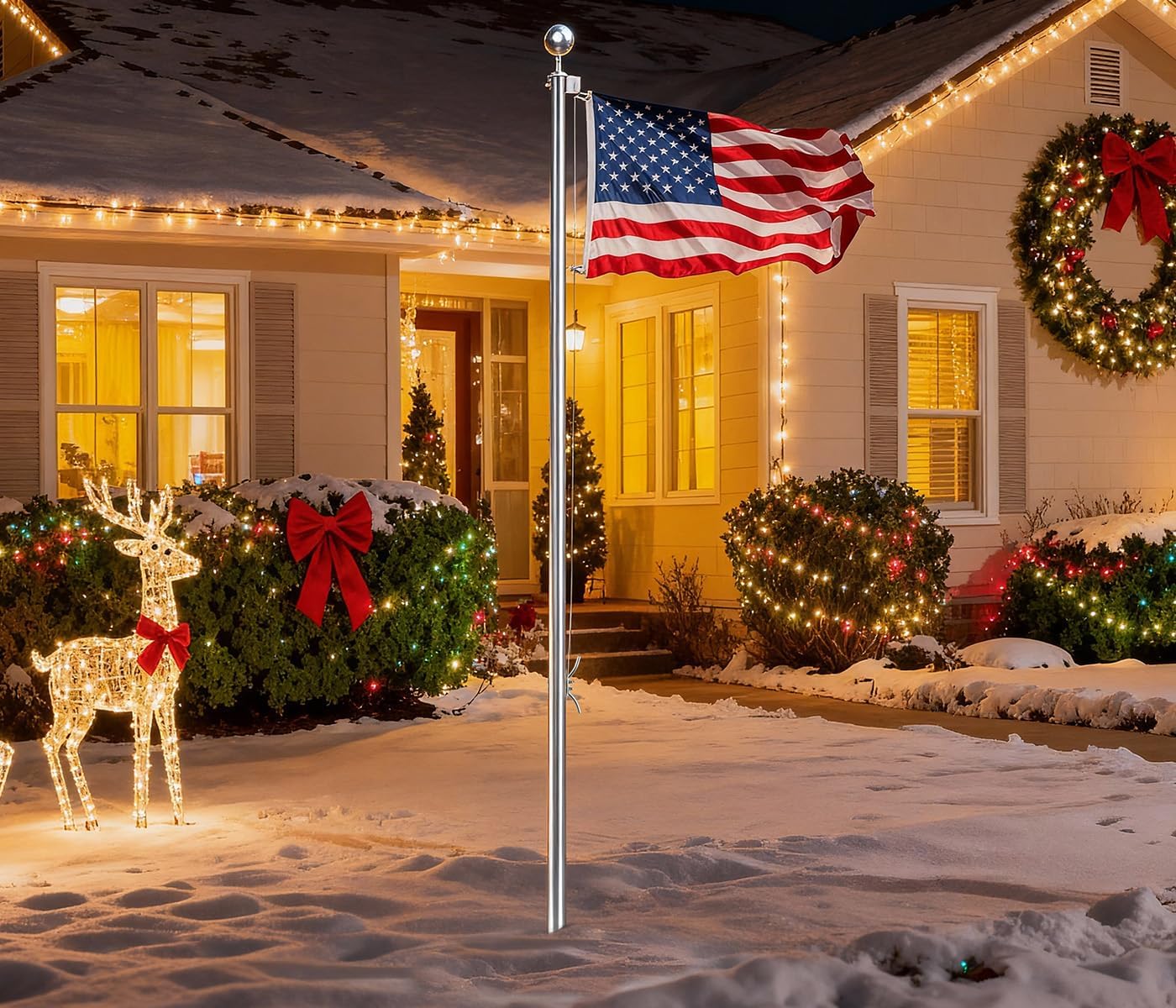 20FT Heavy Duty Flag Pole for Outside House, Full Body 304 Stainless Steel In Ground Flagpole with 3x5 American Flag, 130MPH Wind Resistant for Residential or Commercial Use