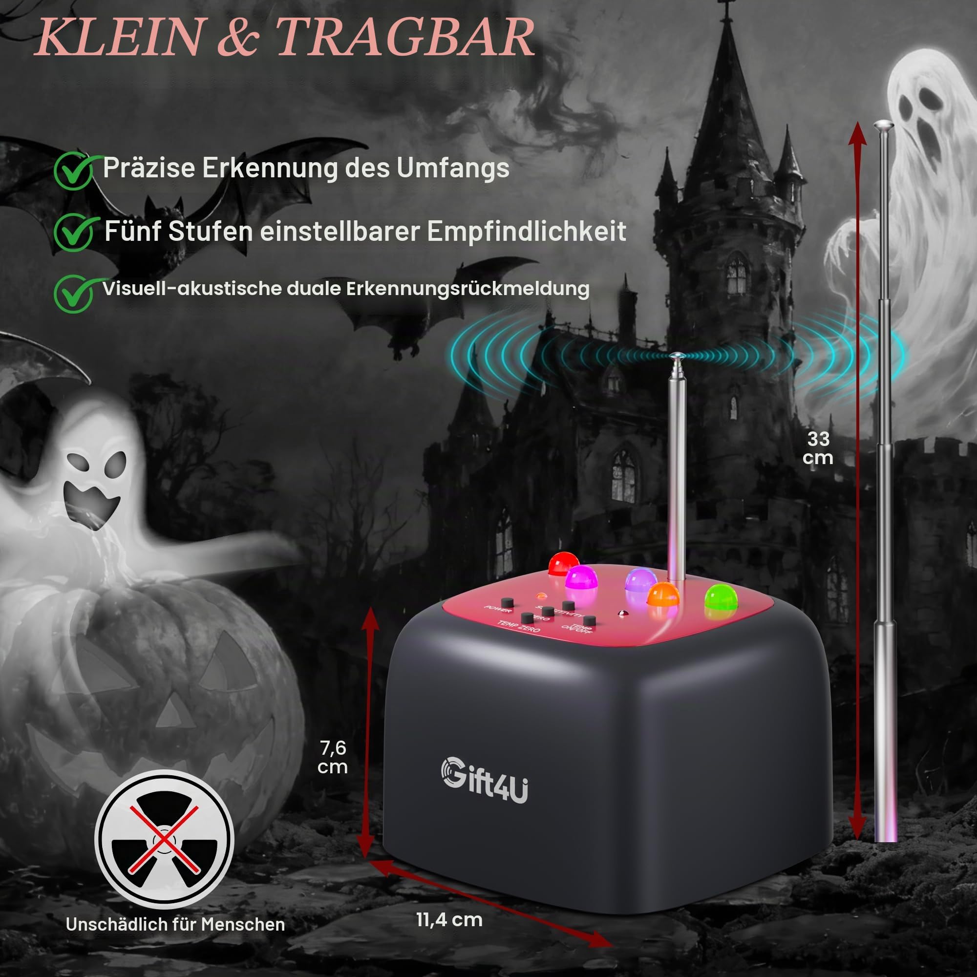 Professionelles Geisterjagd-Set, Dual-EMF- und Temperatursensor-Detektor, automatische Kalibrierung, tragbares Getriebe