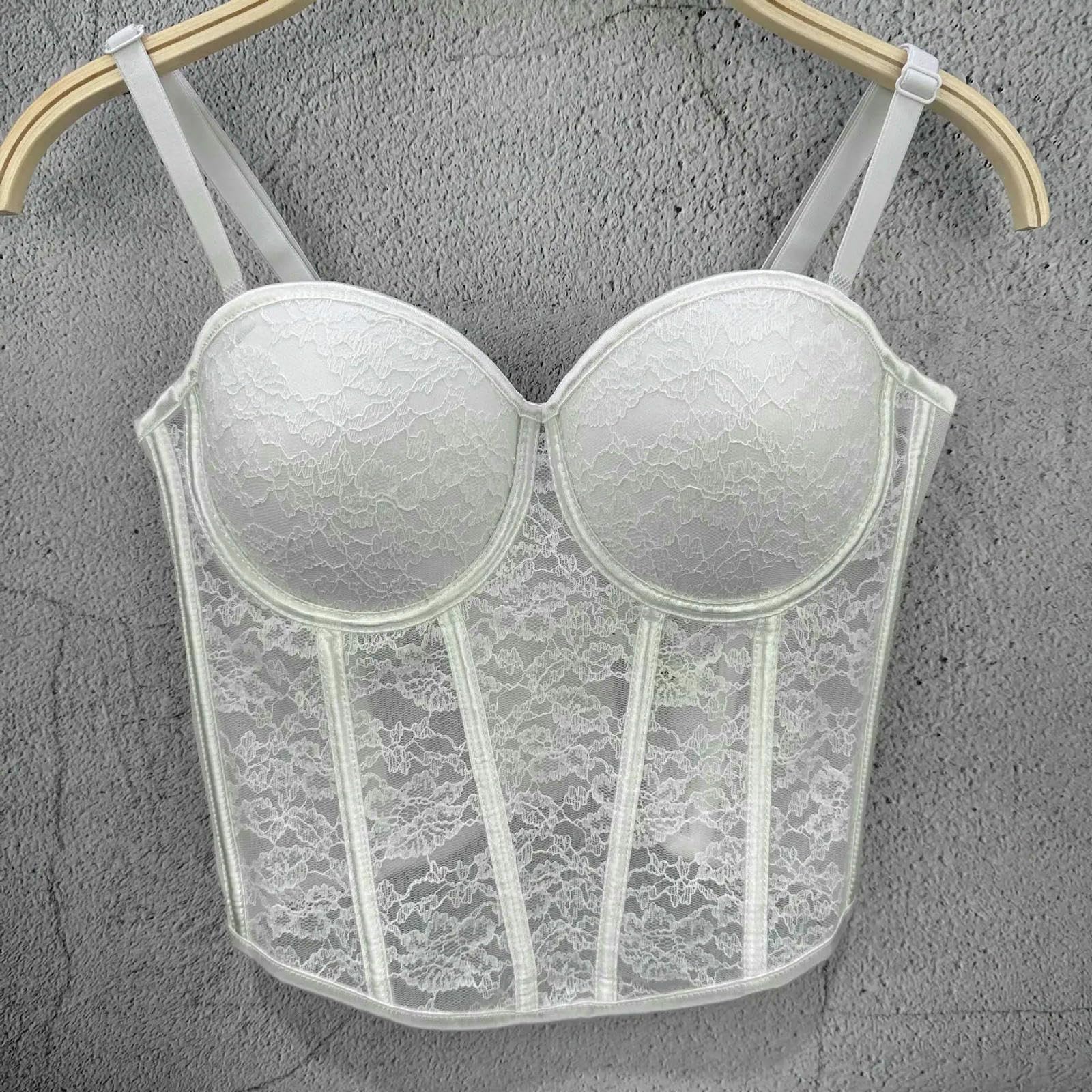 Ceinture Amincissing Femme Seksowny koronkowy gorset damski kwiatowy Lady Gorset Dziewczyny Cienkie sukienki Wieczorowe Uprawa Impreza Body Shaper Top-Biała siateczka-44