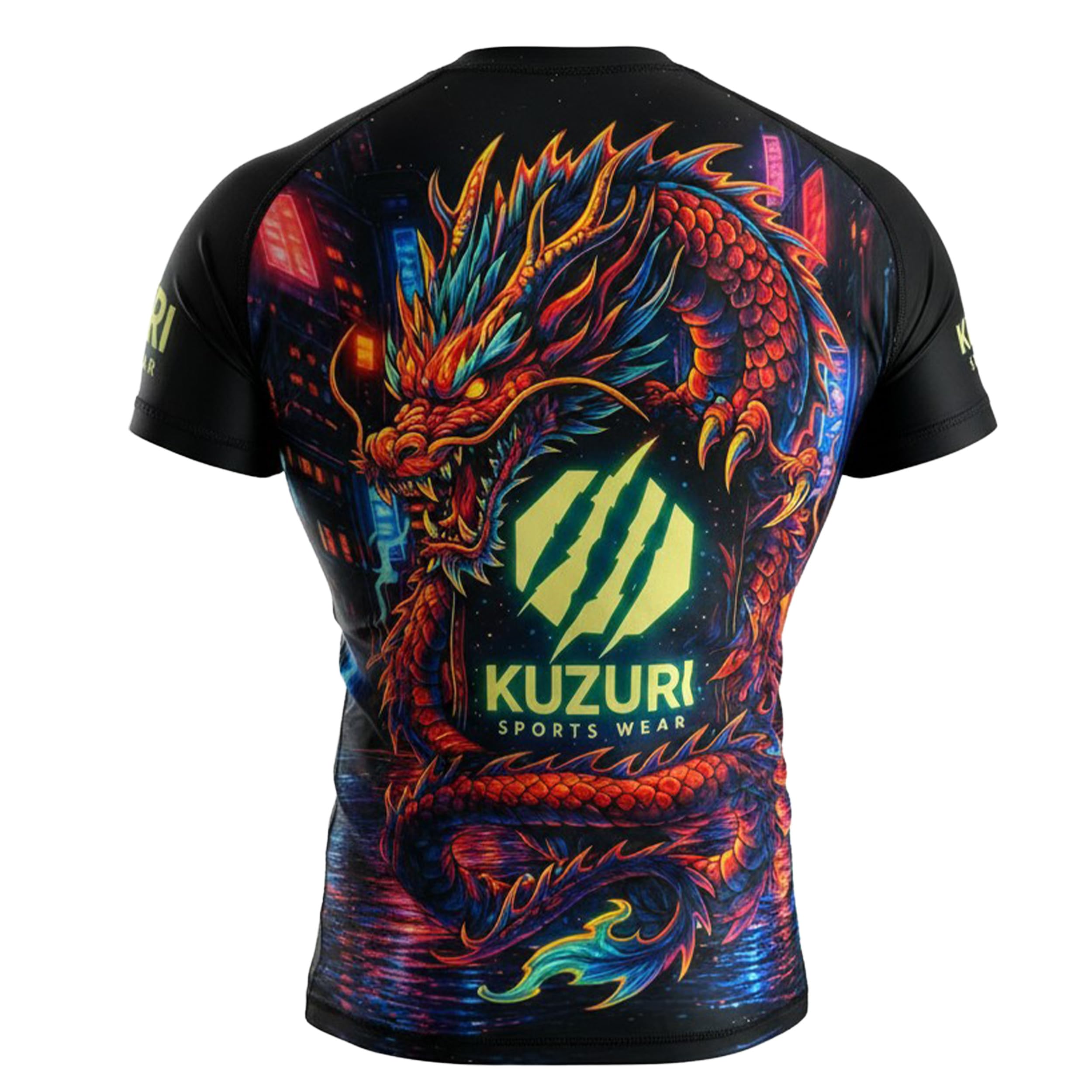 KUZURI Rashguard Herren BJJ Kurzarm – Personalisiertes MMA Compression Shirt für No-Gi, Grappling & Kickboxen – Atmungsaktives T-Shirt mit Drachenmotiv