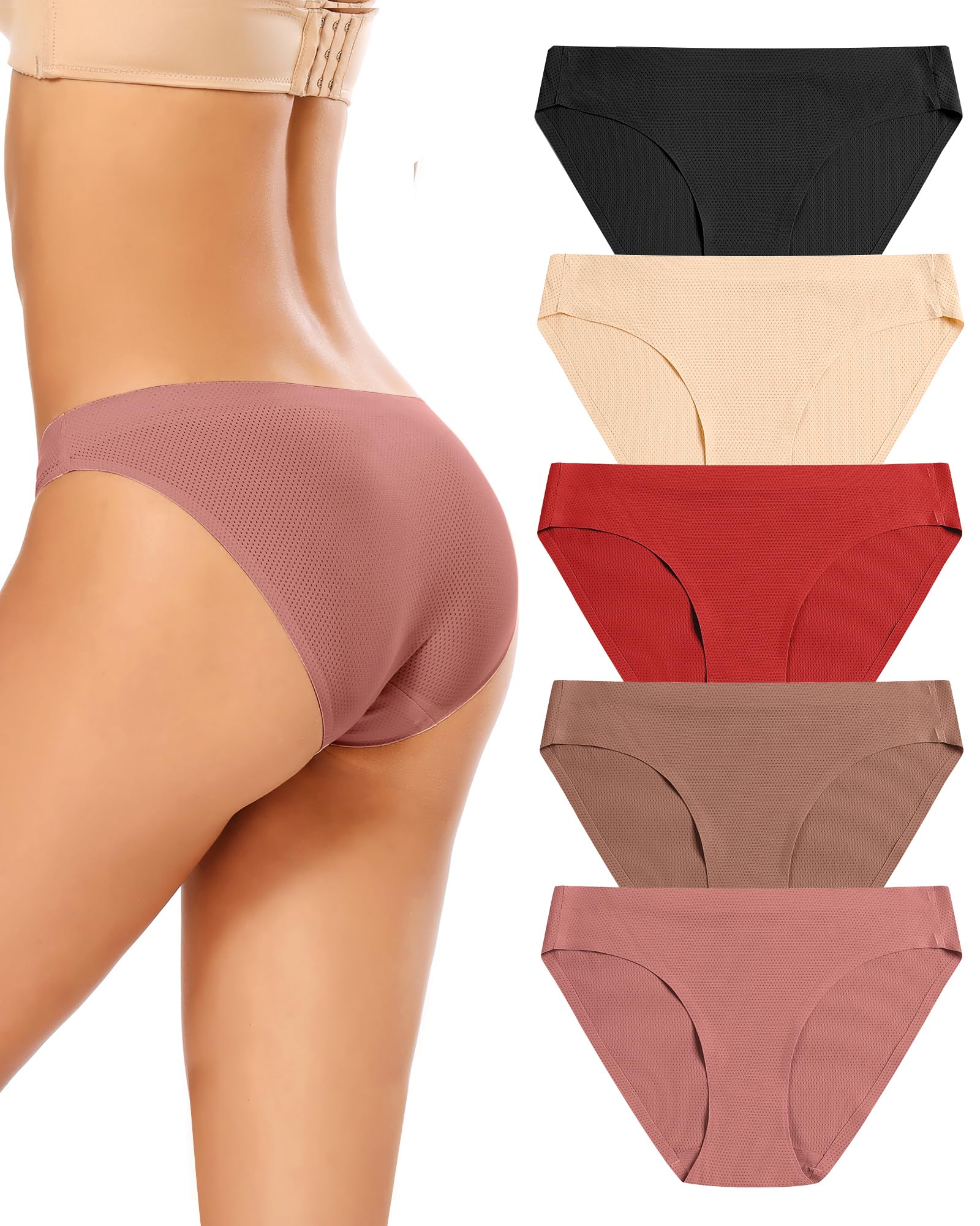 VOENXE Slip Donna Senza Cuciture,Mutande Microfibra,Taglio Laser Invisibili,Biancheria,Multipla Culotte Intimo Mutandine,Mutanda Invisibile, Seamless Underwear Panties,Vita Bassa Media,Pacco da 5