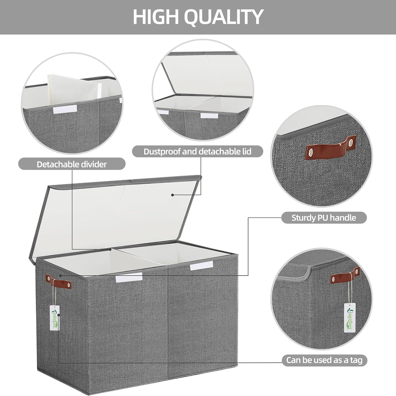 Bagnizer Large Toy Storage Box with Lids, Collapsible Sturdy Baby Storage Organizer Chest Bin Basket for Kids, Boys, Girls, Playroom, Nursery, Bedroom, Closet 25"x13"x16" (Gray)