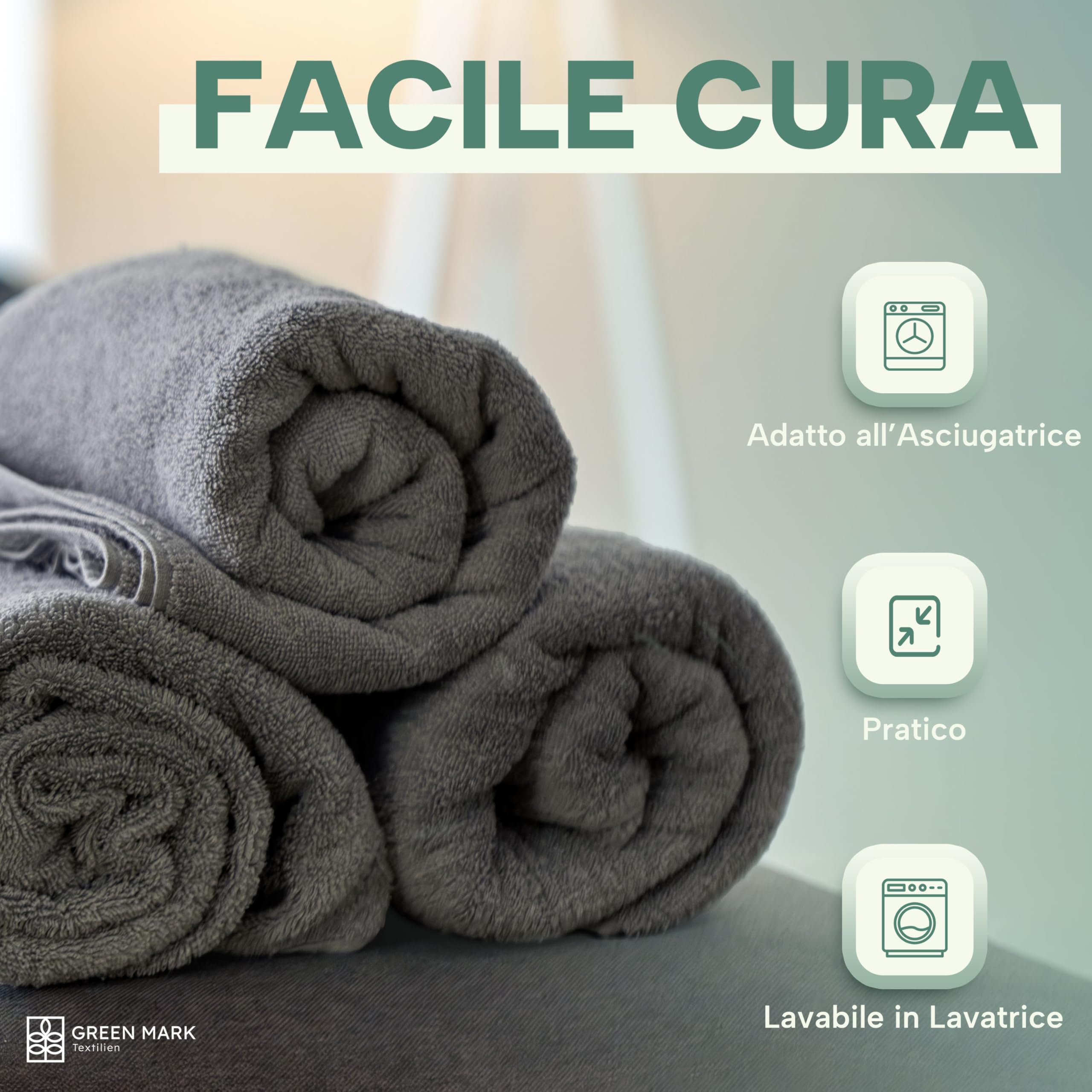 GREEN MARK Asciugamani – Set da 8 Pezzi – 100% Cotone, Morbidi e Altamente Assorbenti, Qualità Premium per Bagno, Spa e Palestra, 50 × 100 cm, Grigio Antracite