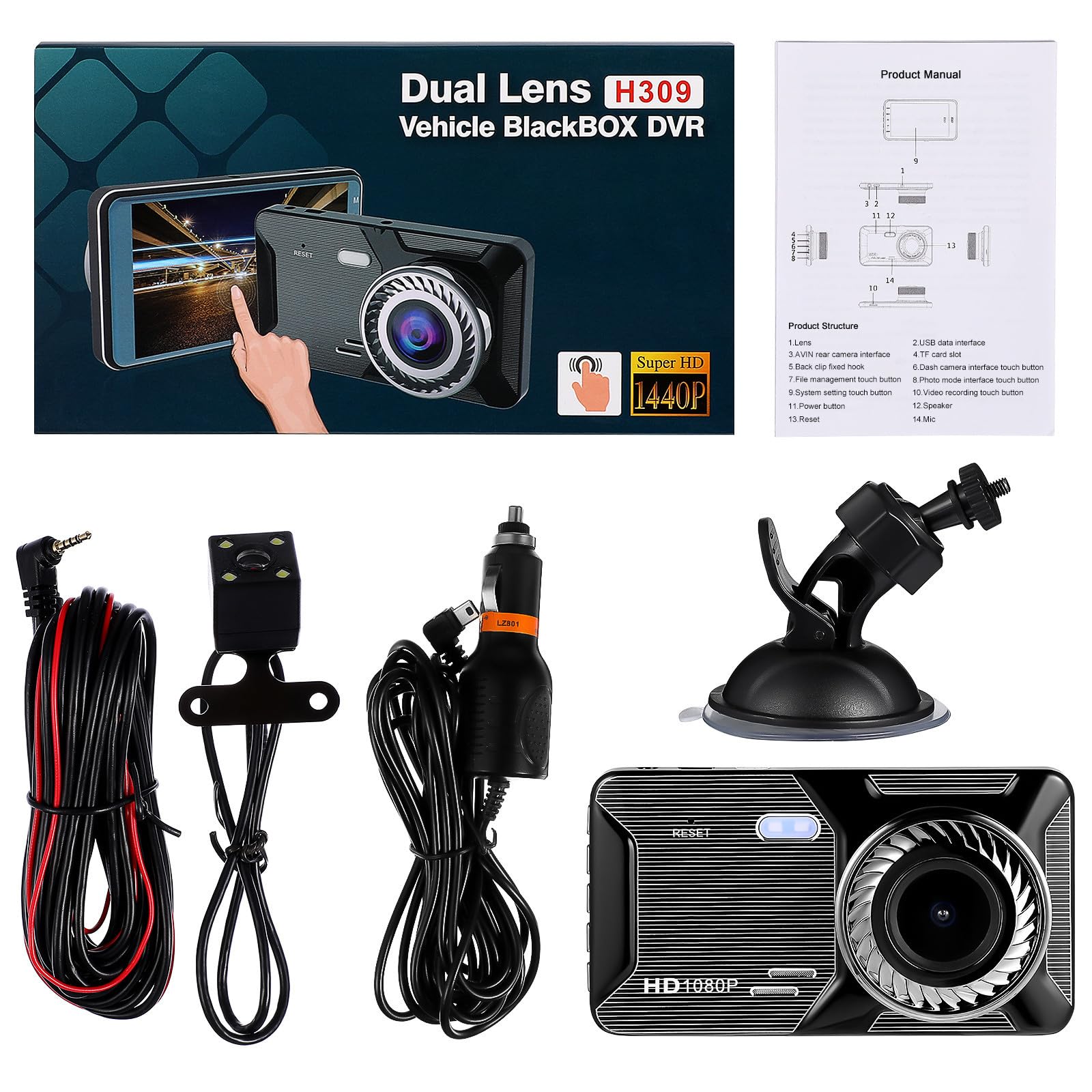 Videocamera Auto Doppio Obiettivo Gc1064 Schermo Touch