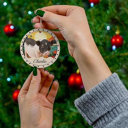 Miniatura 4 de Sunset Theme Design Saddle Mini Pig Personalized Christmas Ornaments 2023 Circle White Ceramic Pet Owner Gifts