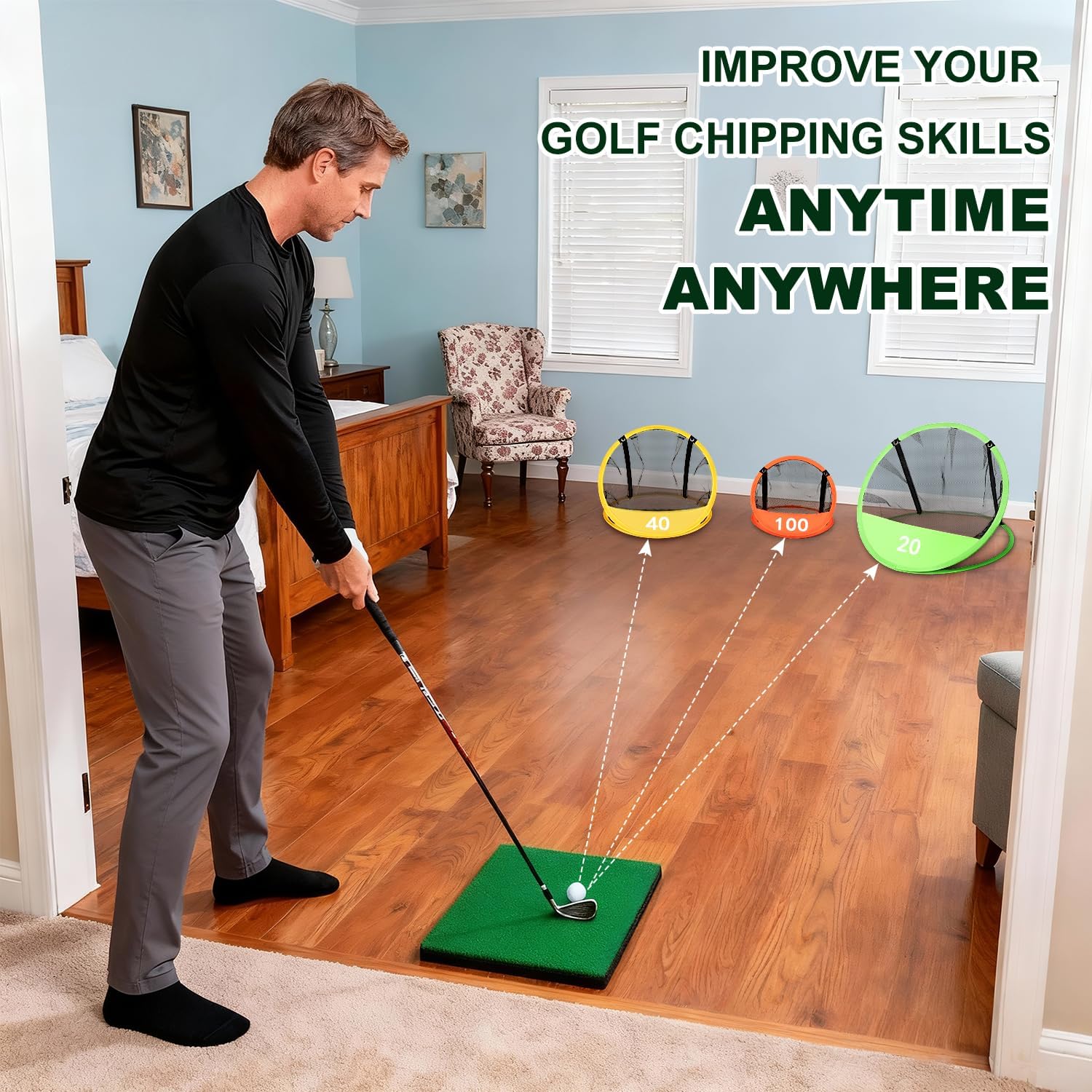 Golf Chipping Net Pop-Up Practice Nets with 3 Targets for Indoor Outdoor Backyard Golf Training Game