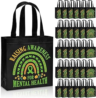 Yeyeplum 30 Pcs Green Ribbon Week Tote Bags Bulk Reusable Non Woven Ment...