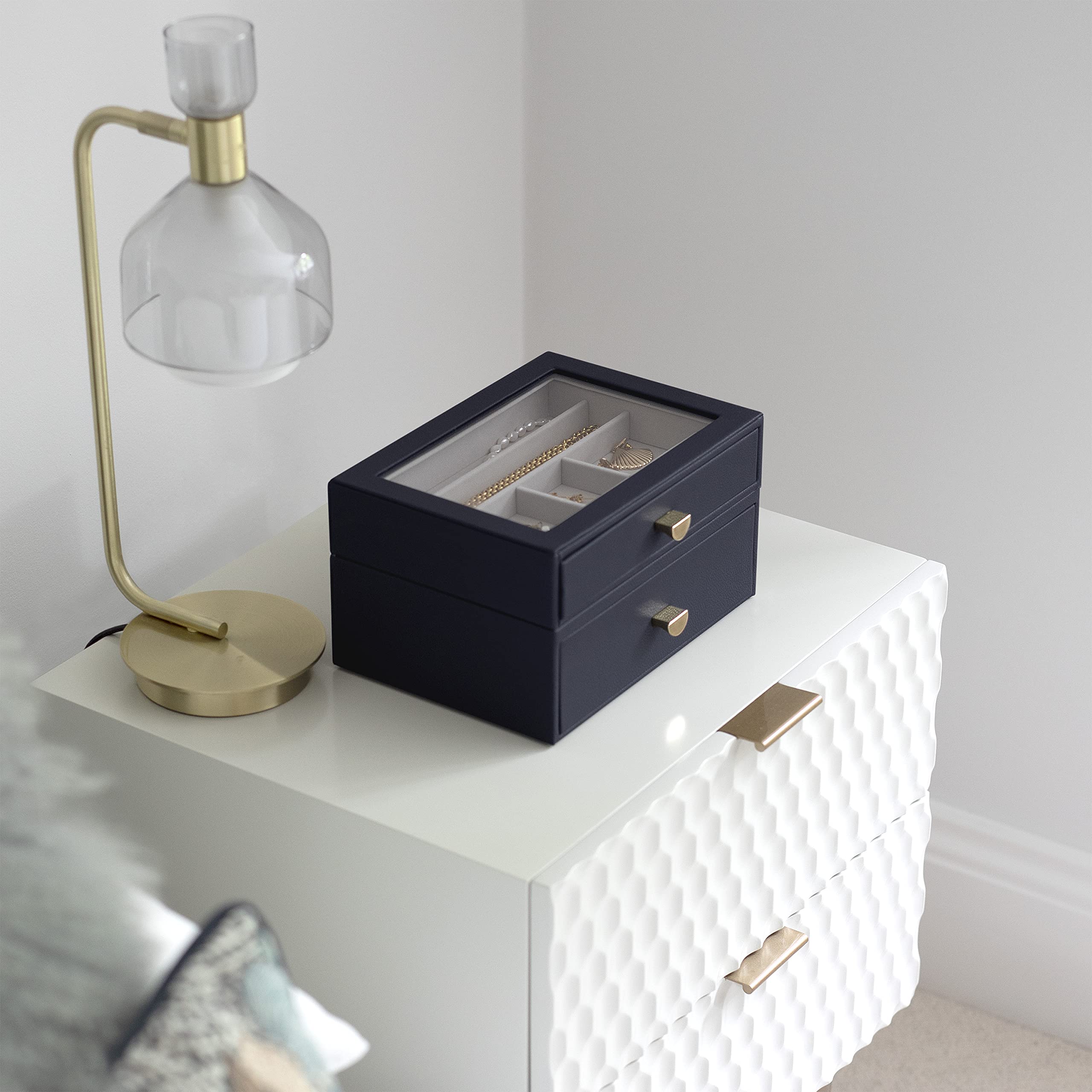 Stackers Navy Pebble Classic szkatułka na biżuterię, zestaw 2 szt. (z szufladami)