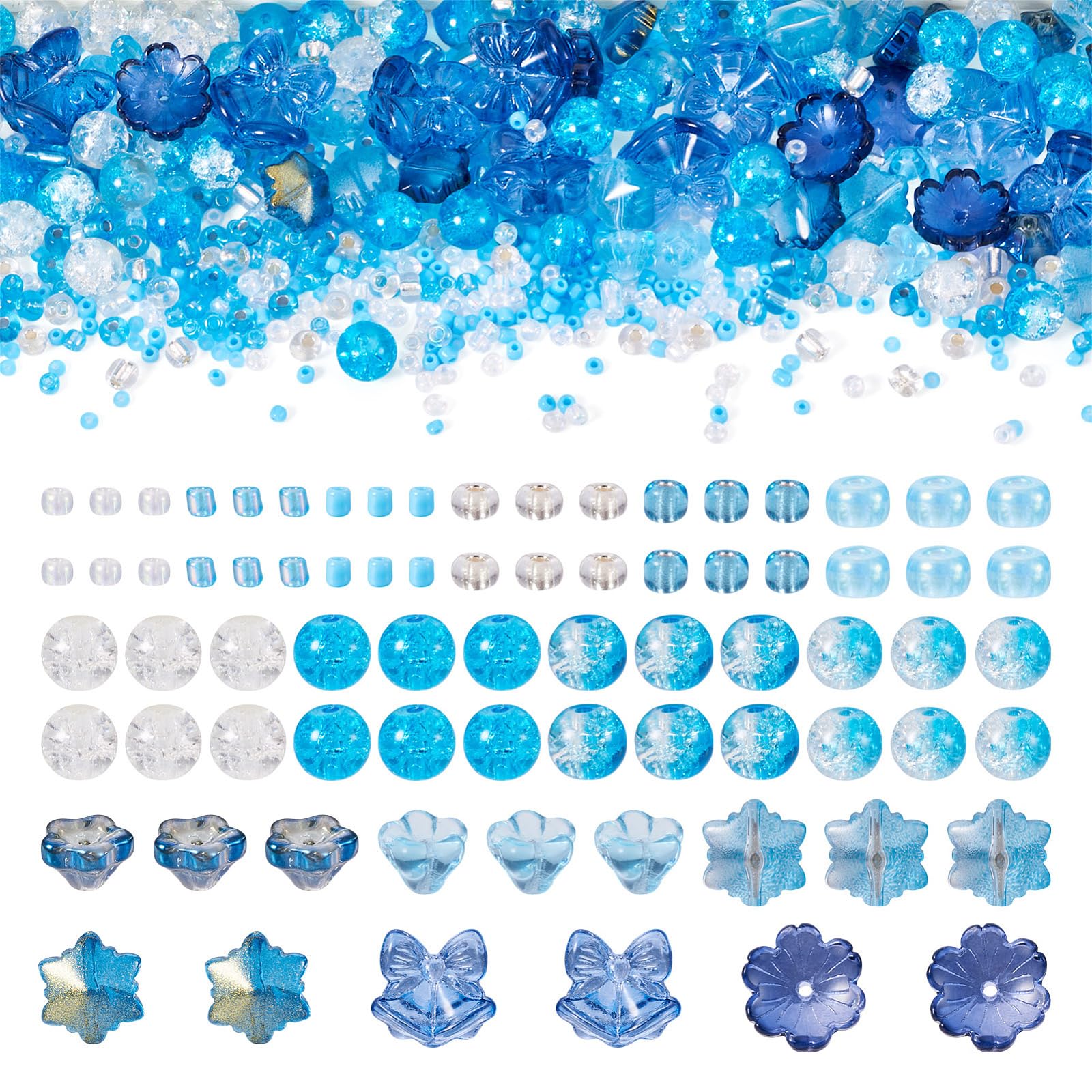 Perles en verre craquelé FASHEWELRY | Lot de 3000 pièces mixtes pour création de bijoux