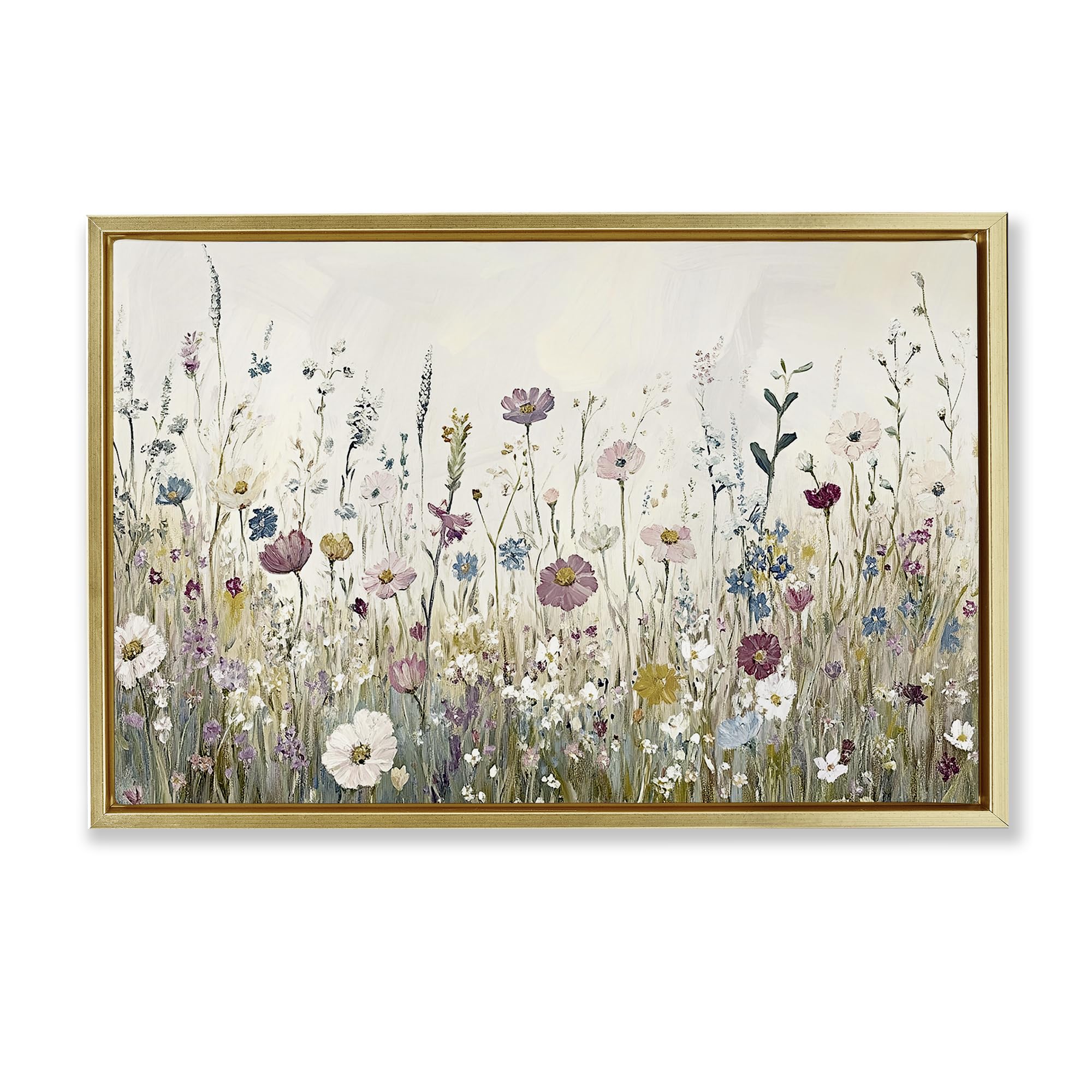 Stupell Industries Metallic Gold (Matte) 'Spring Blooms Pastoral Meadow'| Floating Frame Canvas Art