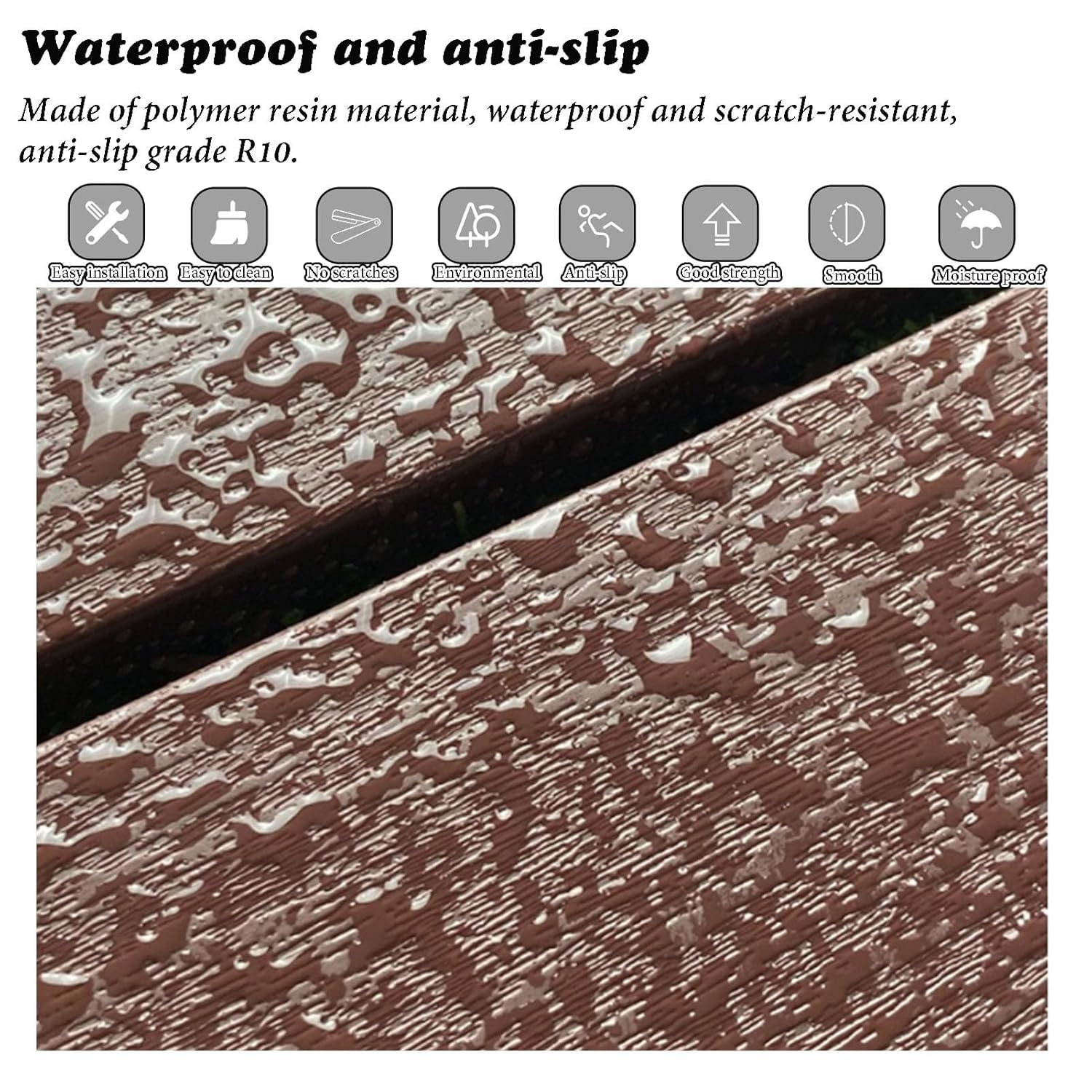 Piastrelle for pavimenti ad incastro in plastica finto legno, 11 pezzi 12x12 pollici Piastrelle for terrazza in composito, pavimentazione quadrata for interni fai da te(Dark brown,4 stripes)