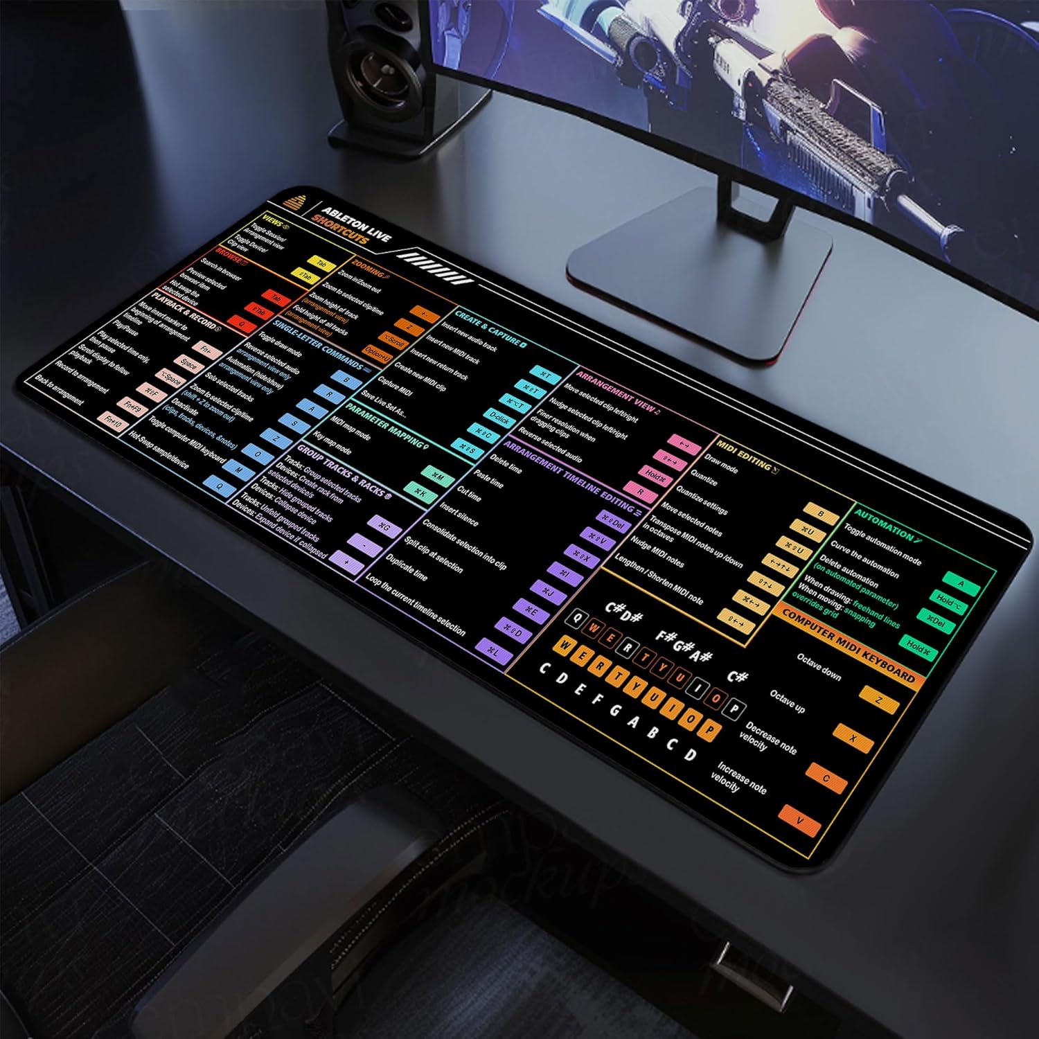 Ableton Live Shortcut for macOS Cheat Sheet Mouse Mat – Music Producer Workflow Desk Mat, Essential Computer Accessories for Study, Work, and Reference Purposes NNA