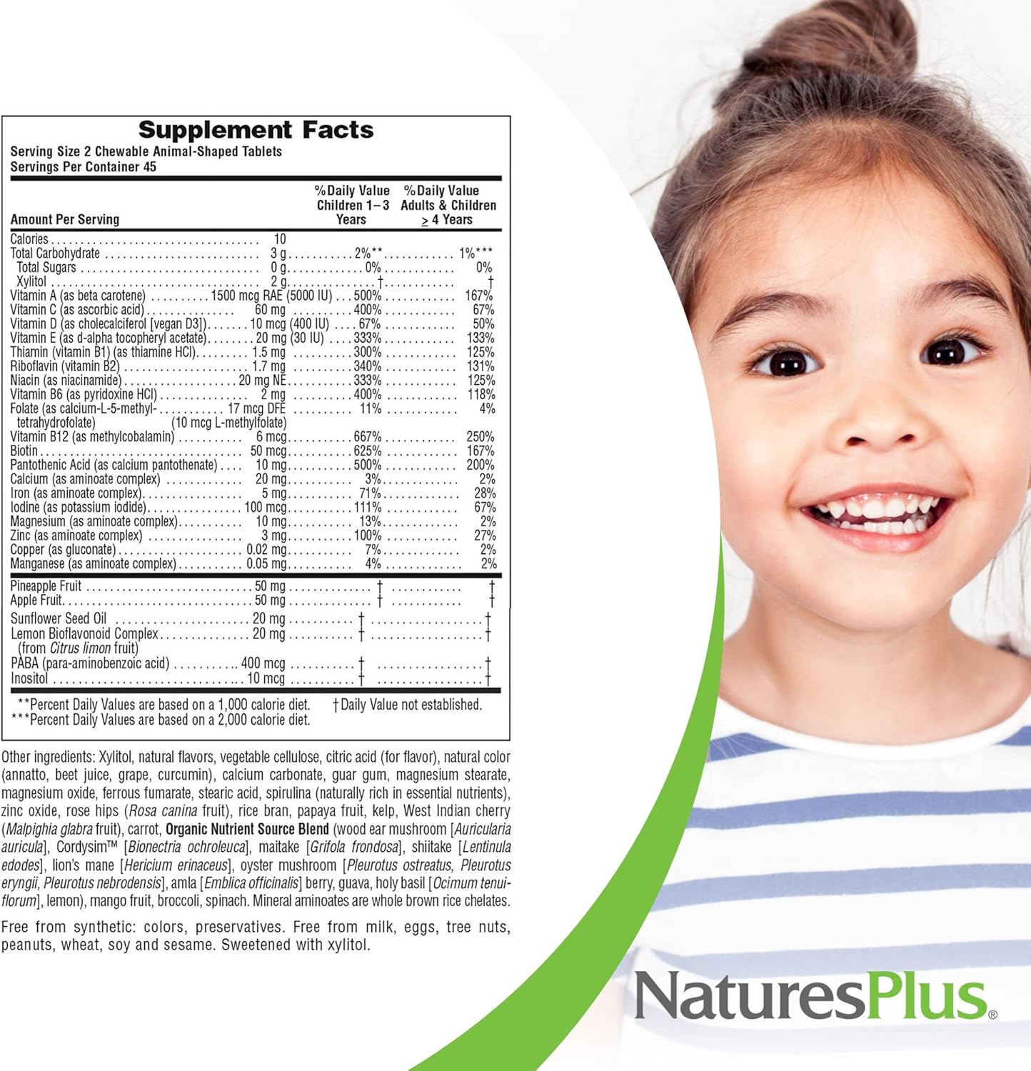 NaturesPlus Animal Parade Sugar-Free Children's Multivitamin - Assorted Cherry, Grape & Orange Flavors - Pack of 2, 90 Chewable Tablets - 90 Total Servings