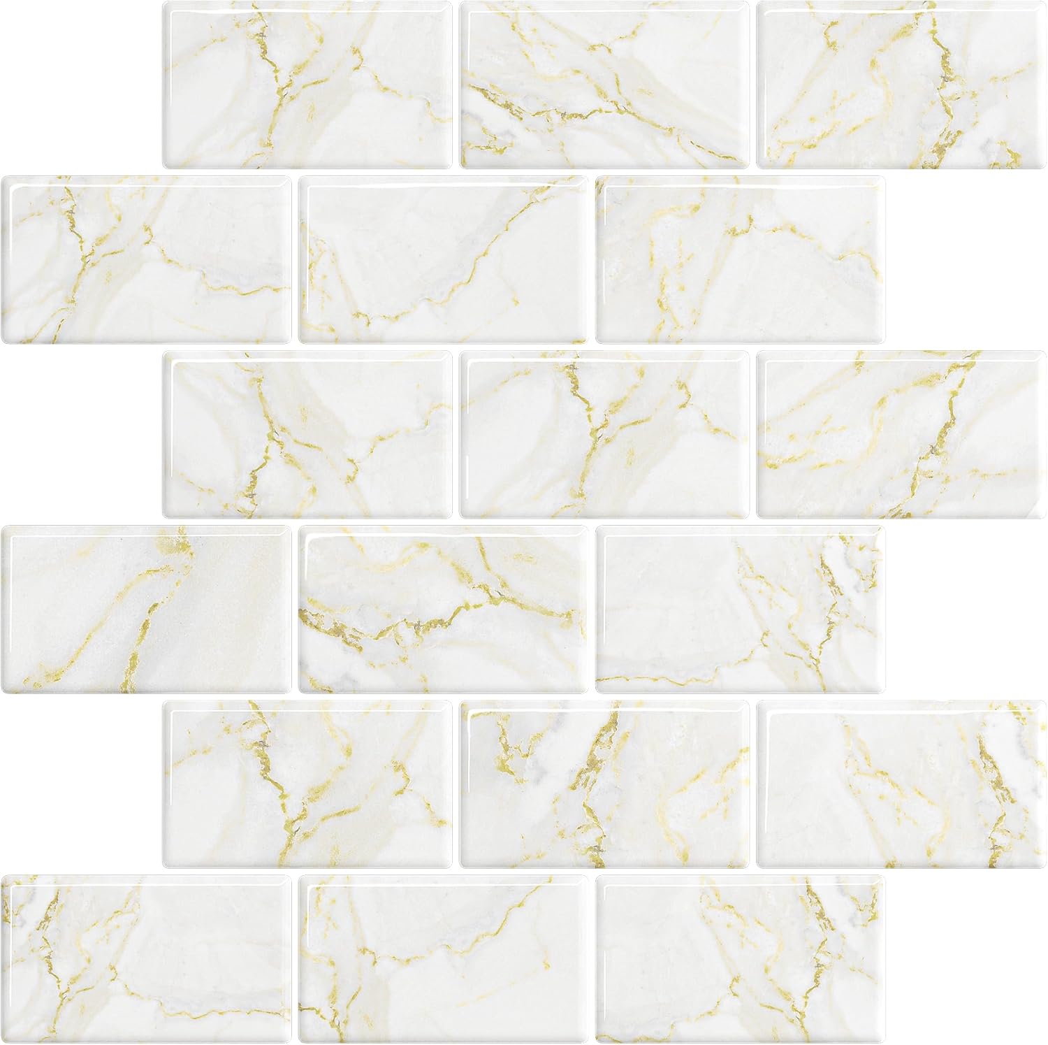 VEELIKE Gold Marble Subway Tile Peel and Stick Backsplash for Kitchen
